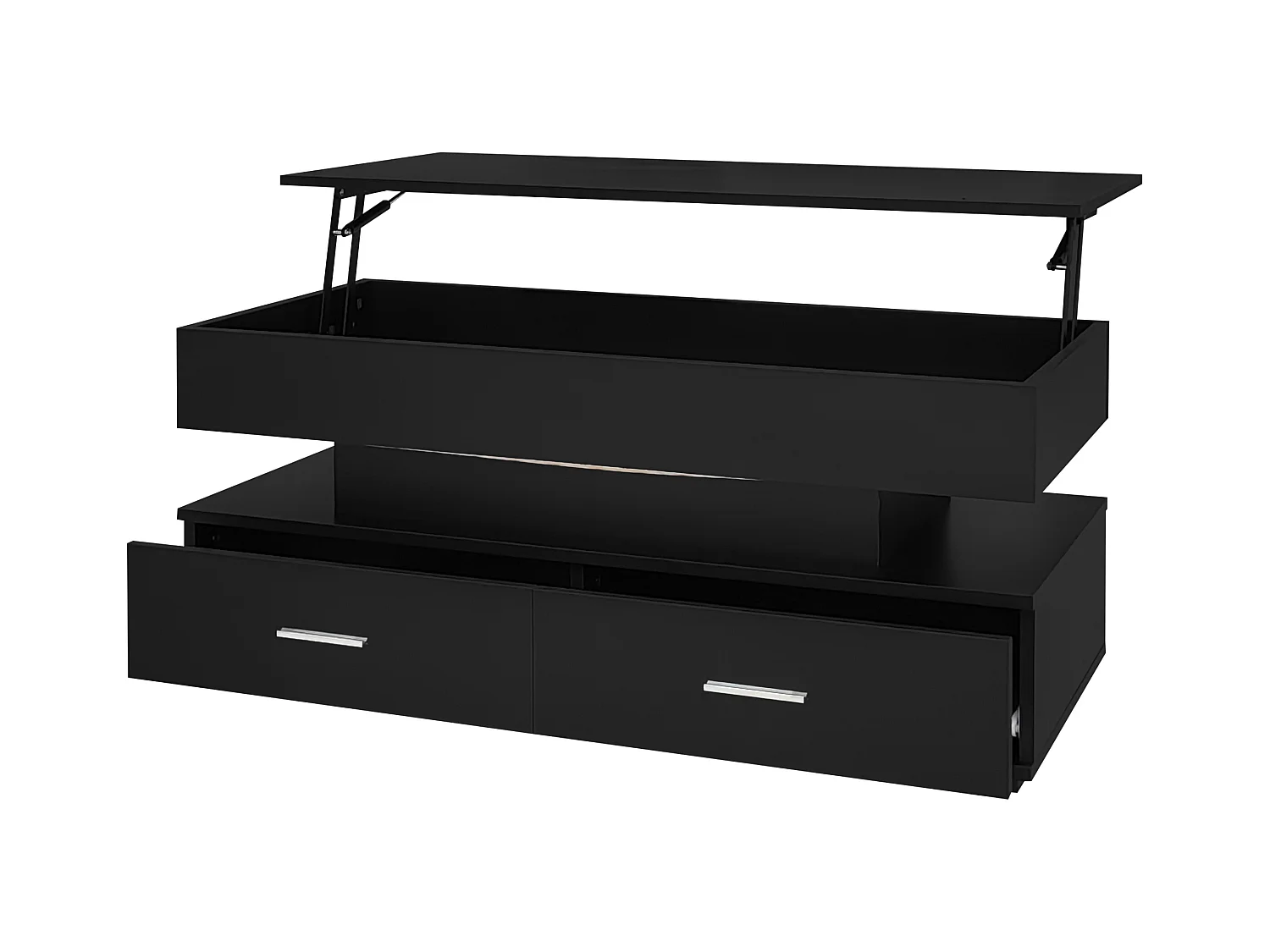 Table basse 100x50x44cm réglage hydraulique LED Bluetooth 2 tiroirs rangement noire pour salon