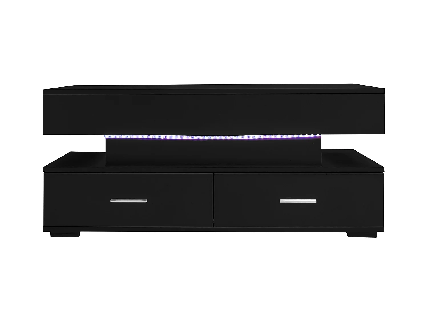 Table basse 100x50x44cm réglage hydraulique LED Bluetooth 2 tiroirs rangement noire pour salon