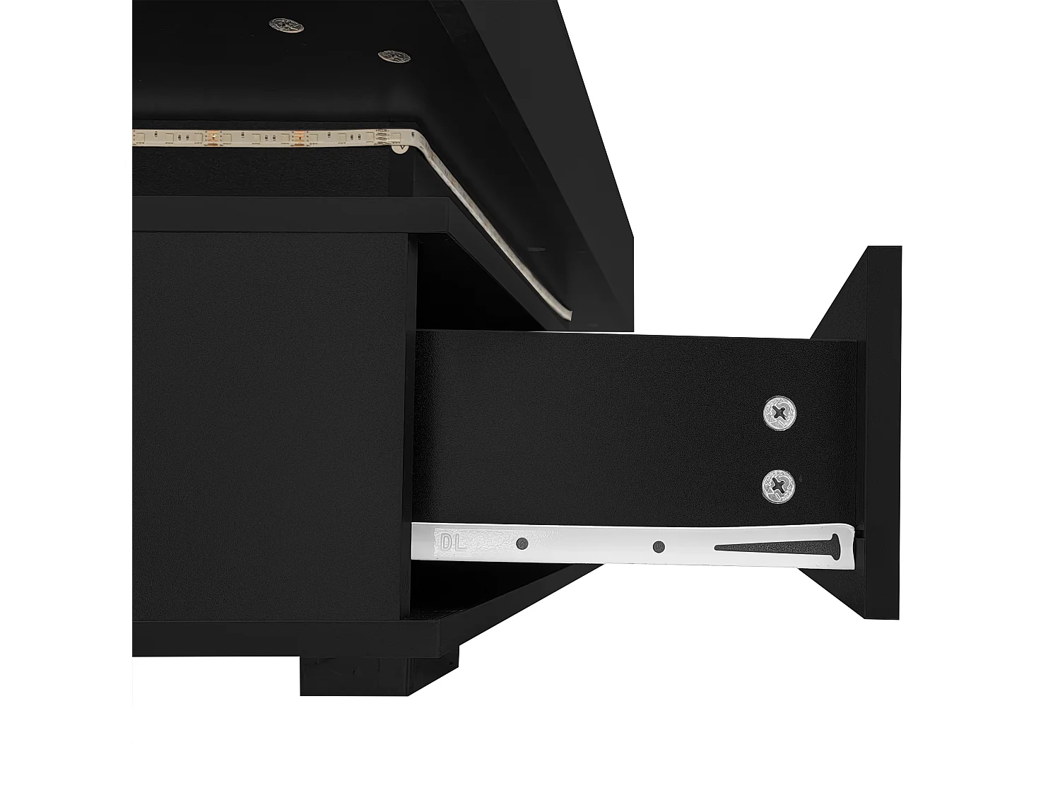 Table basse 100x50x44cm réglage hydraulique LED Bluetooth 2 tiroirs rangement noire pour salon