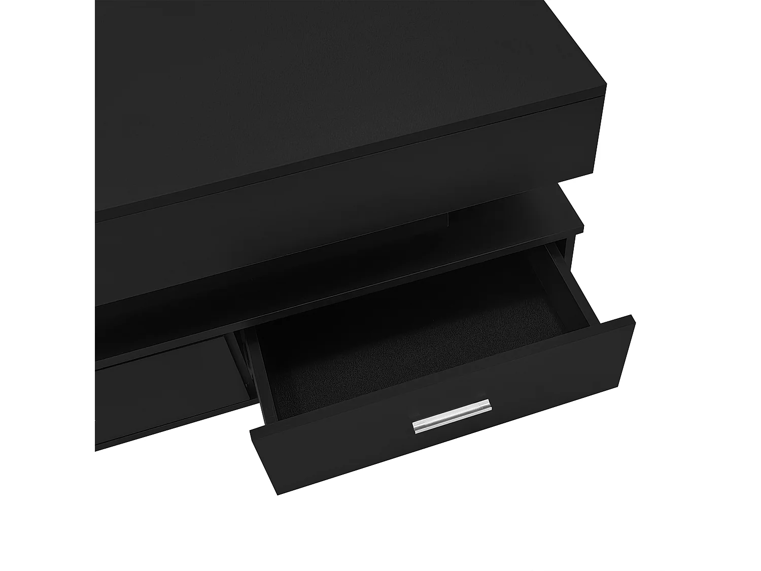 Table basse 100x50x44cm réglage hydraulique LED Bluetooth 2 tiroirs rangement noire pour salon