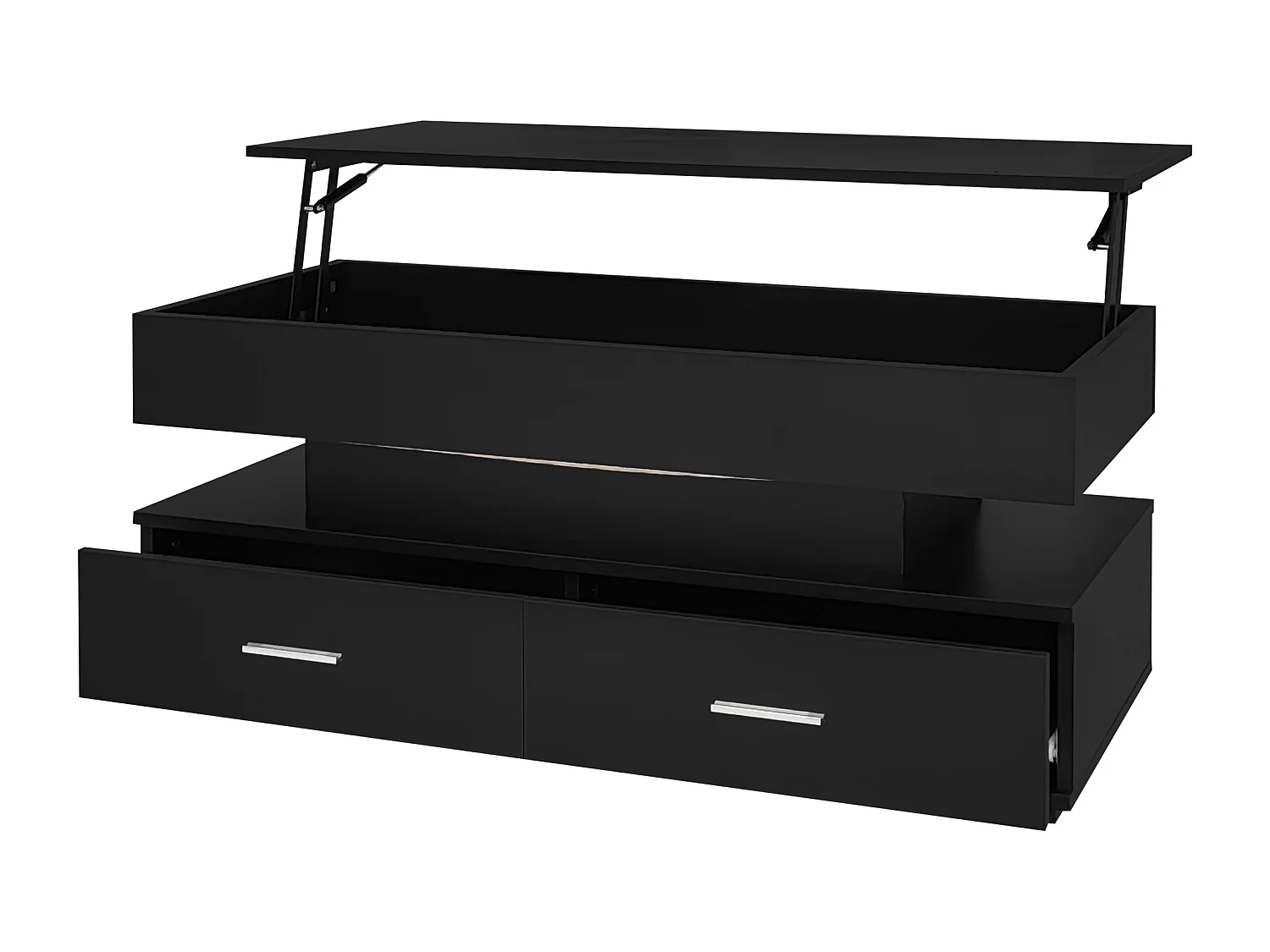Table basse 100x50x44cm réglage hydraulique LED Bluetooth 2 tiroirs rangement noire pour salon