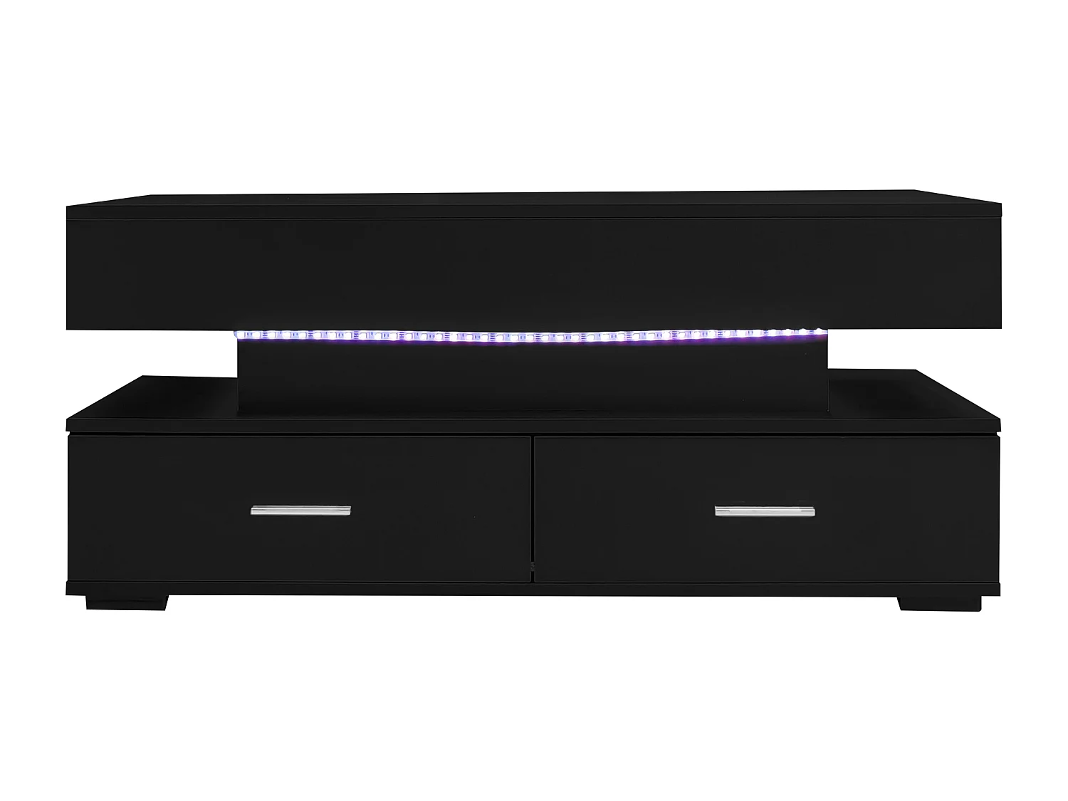 Table basse 100x50x44cm réglage hydraulique LED Bluetooth 2 tiroirs rangement noire pour salon