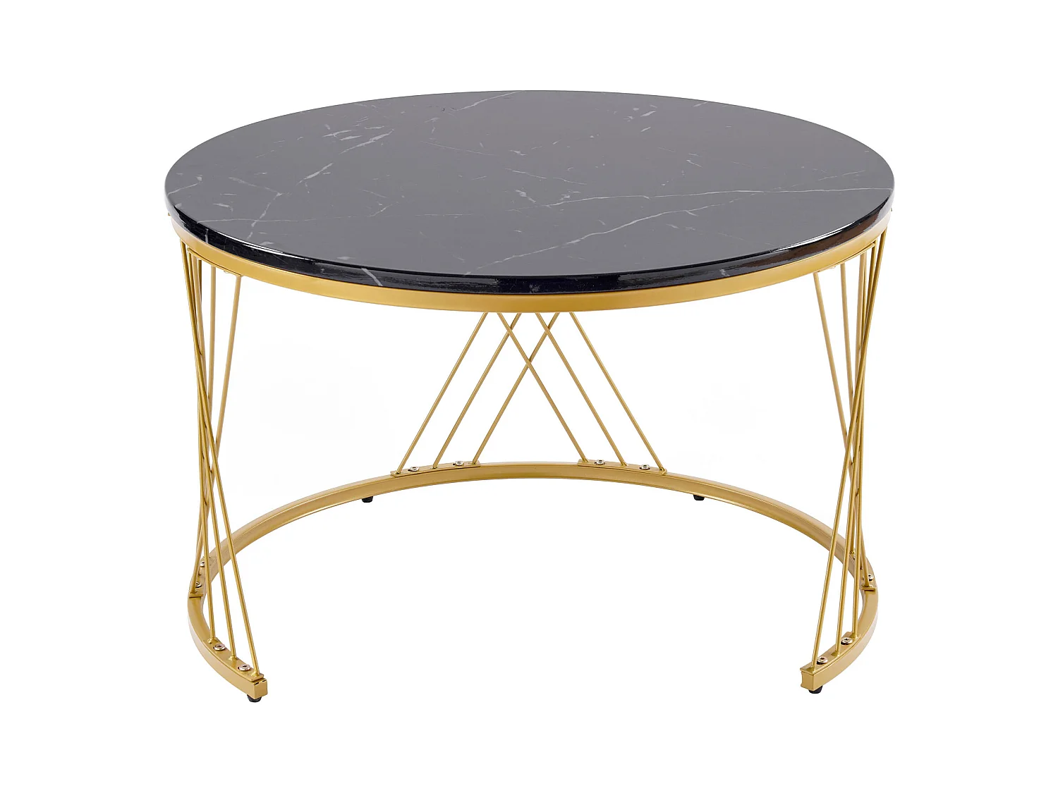 Lot de 2 tables basses haut brillant finition marbre structure dorée pour salon