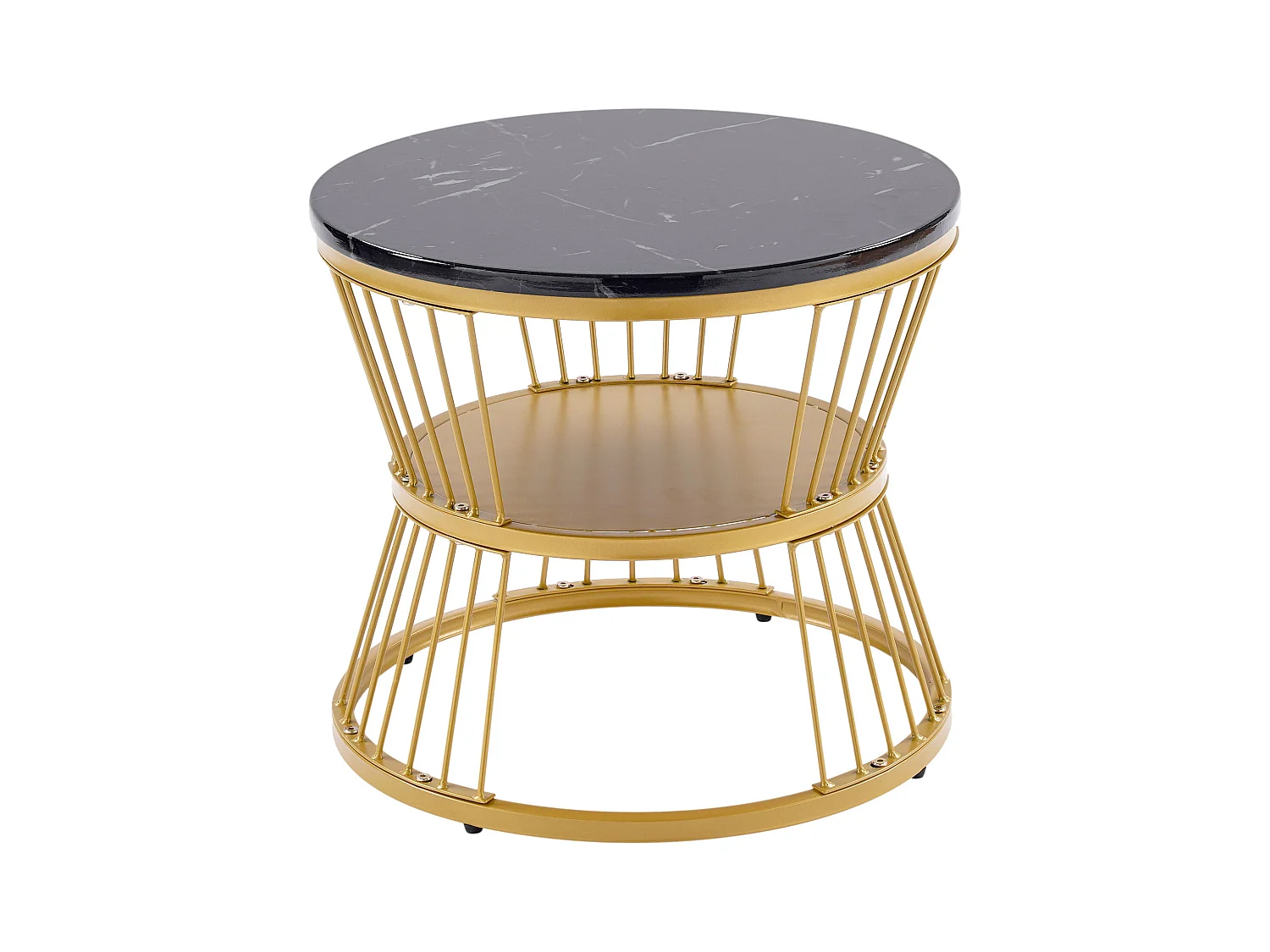 Lot de 2 tables basses haut brillant finition marbre structure dorée pour salon