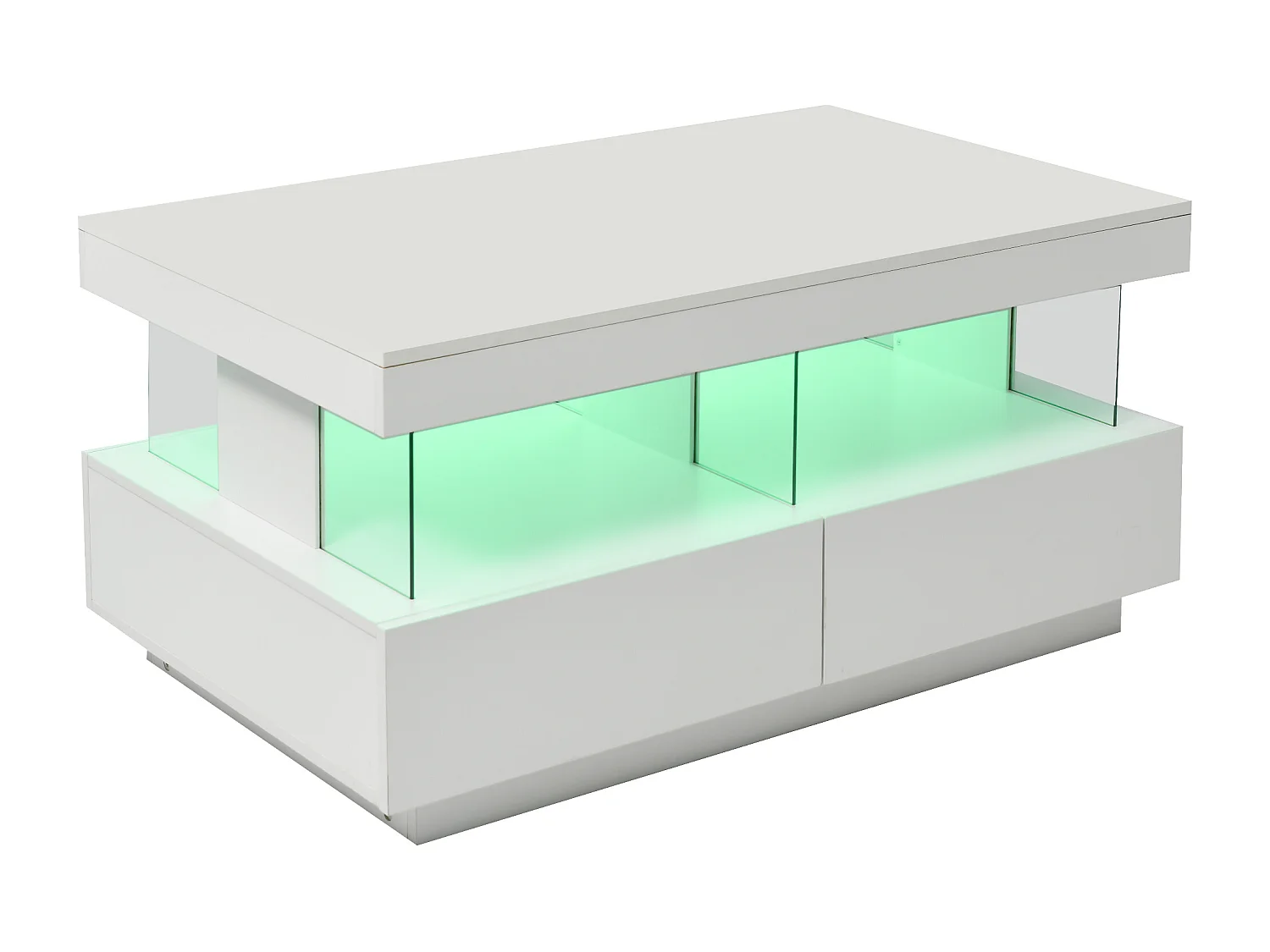 Table basse 100x60x49.5cm avec LED espace de stockage panneaux de particules en blanc pour salon