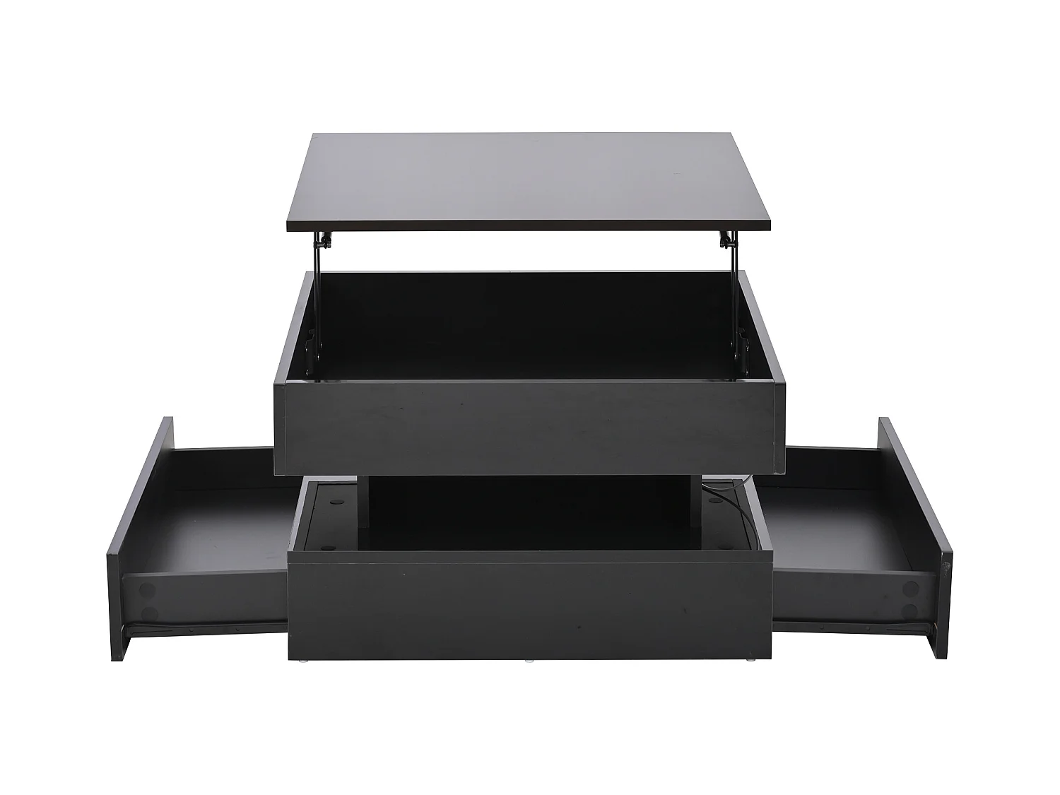 Table basse 65x65x 38.5 cm rehaussable éclairage LED 2 tiroirs rangement intégré noir salon contemporain