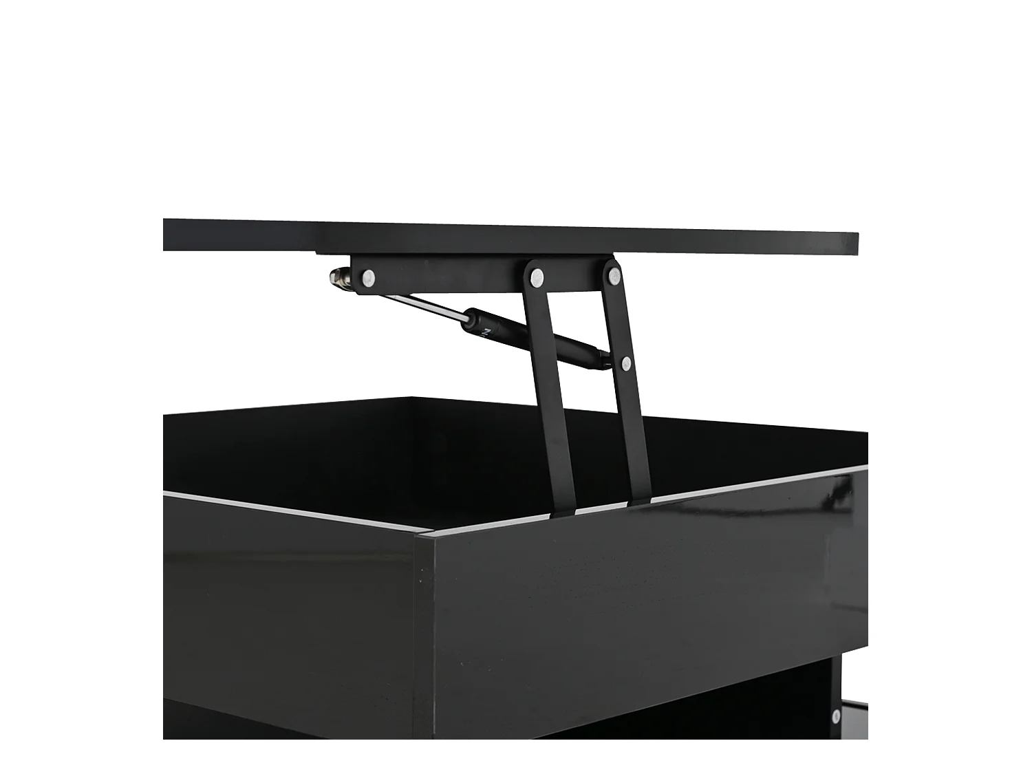 Table basse 65x65x 38.5 cm rehaussable éclairage LED 2 tiroirs rangement intégré noir salon contemporain