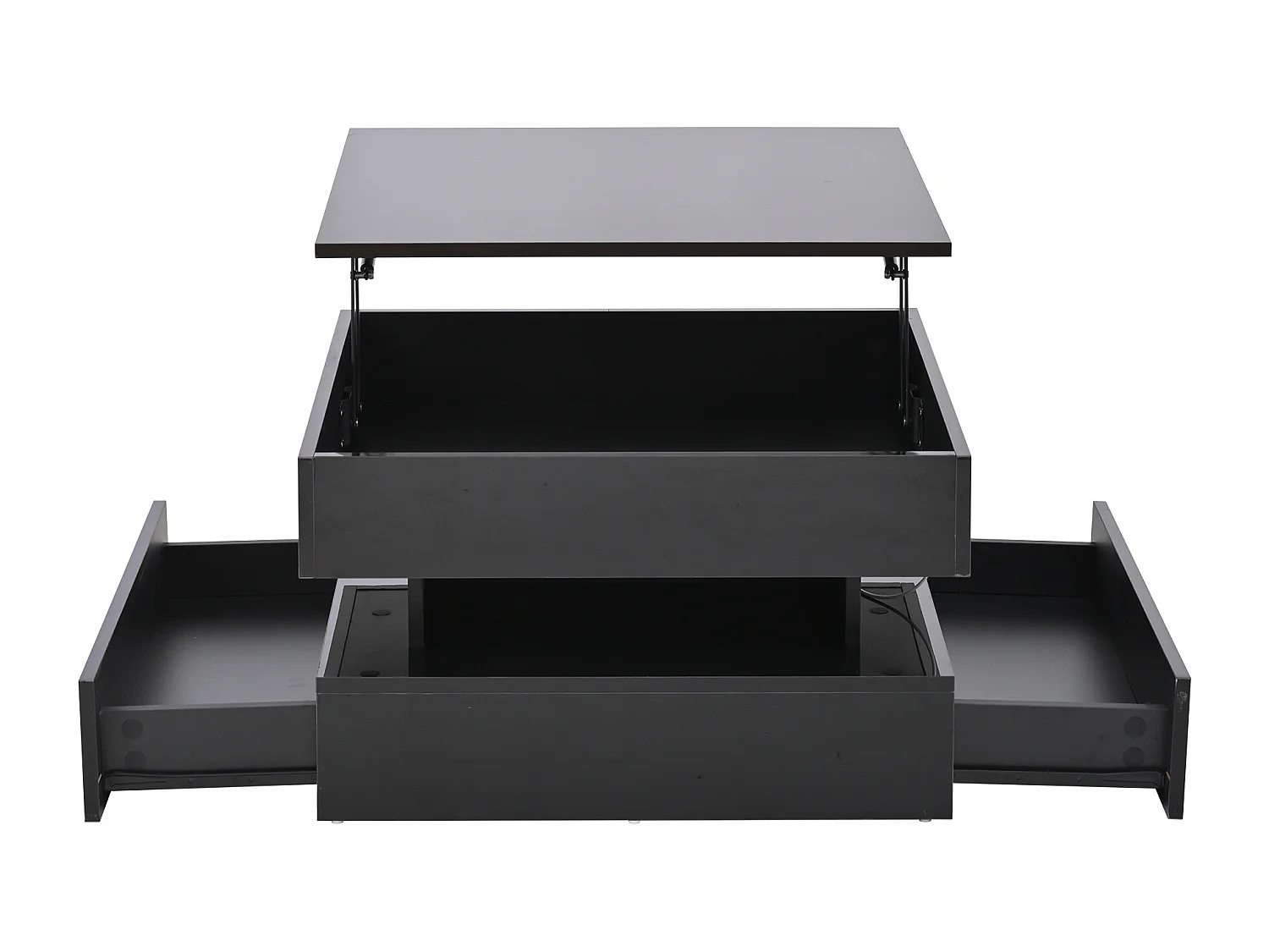 Table basse 65x65x 38.5 cm rehaussable éclairage LED 2 tiroirs rangement intégré noir salon contemporain