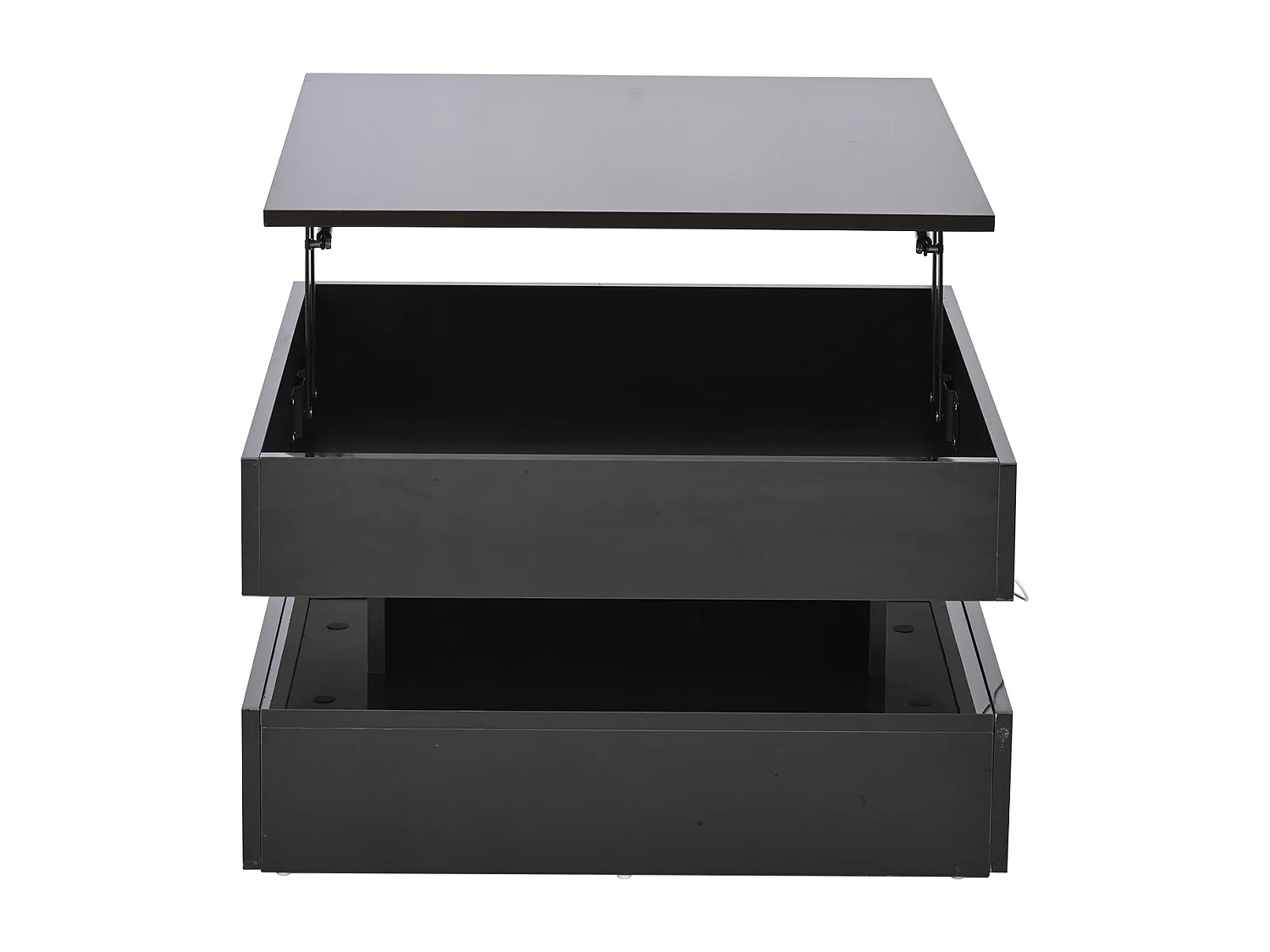 Table basse 65x65x38.5 cm, plateau relevable, rangement caché, 2 tiroirs, panneau de particules, noir