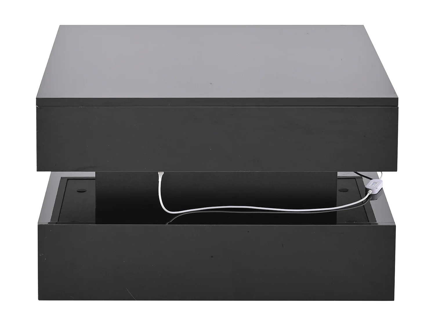 Table basse 65x65x38.5 cm, plateau relevable, rangement caché, 2 tiroirs, panneau de particules, noir