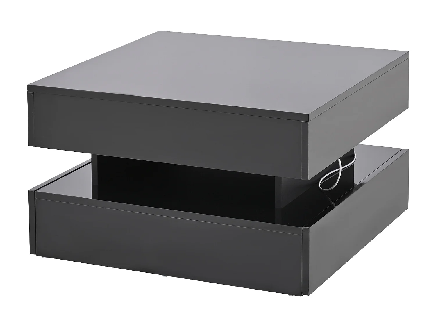 Table basse 65x65x38.5 cm, plateau relevable, rangement caché, 2 tiroirs, panneau de particules, noir