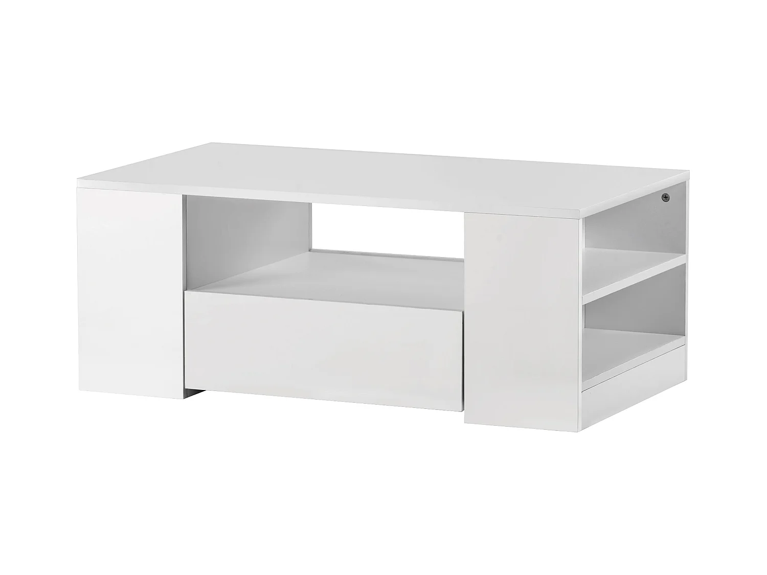 Table basse moderne 95x53x37cm finition brillante 2 tiroirs 2 étagères Blanc pour salon