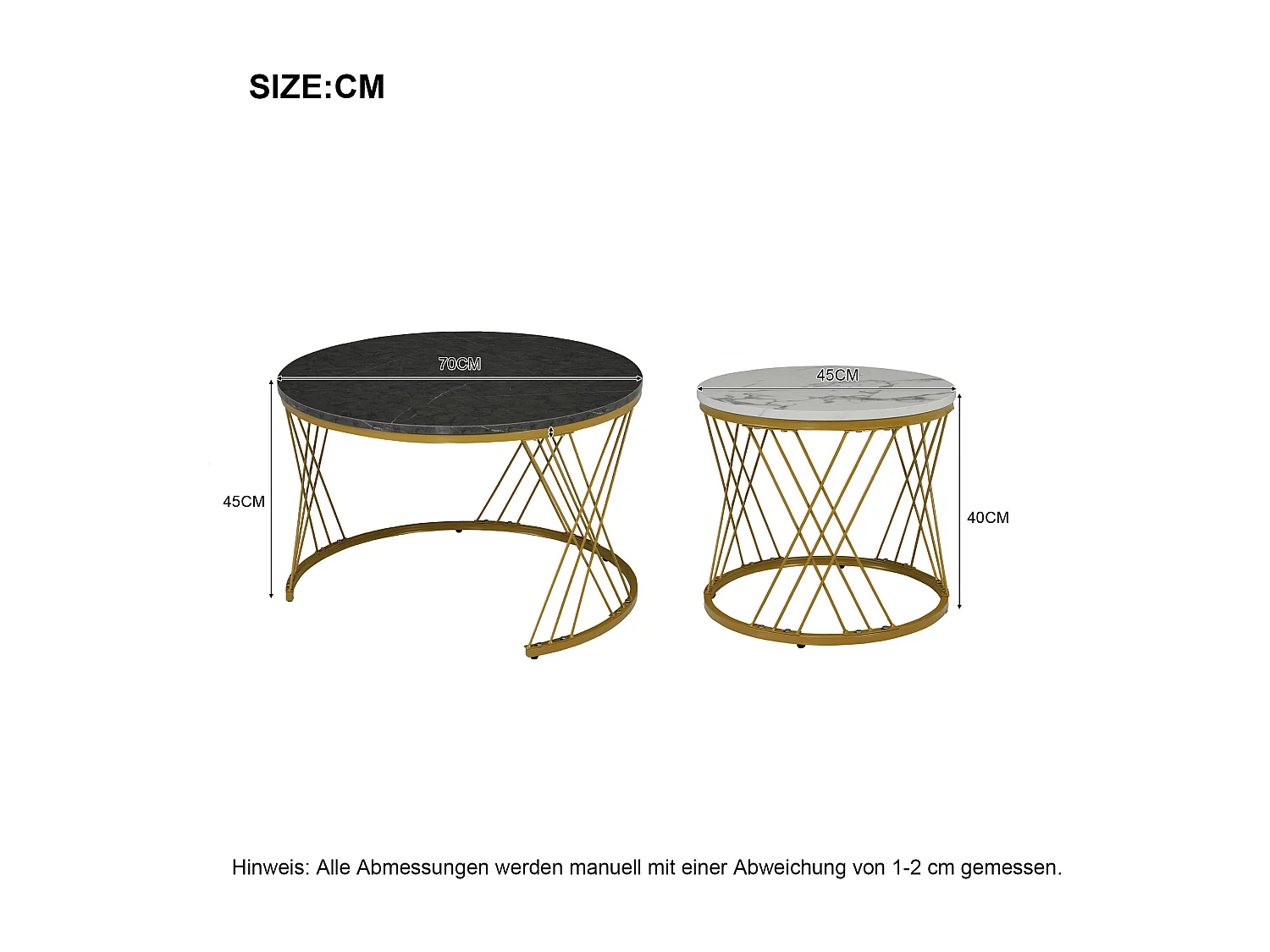 Table basse 70x70x45cm/45x45x40cm ensemble salon, style moderne luxe léger, stable et polyvalent, MDF, gris