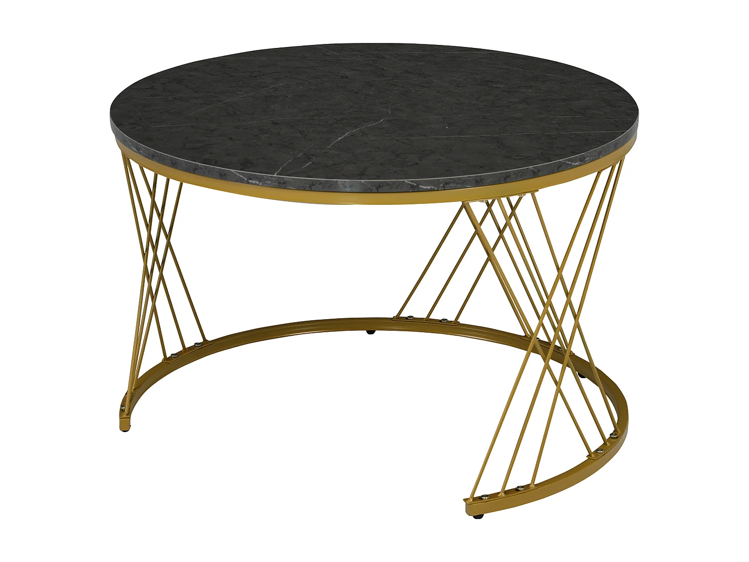 Set van 2 ronde nesttafels 70x70x45 cm, glanzend marmerpatroon, verstelbare glijders, MDF, grijs