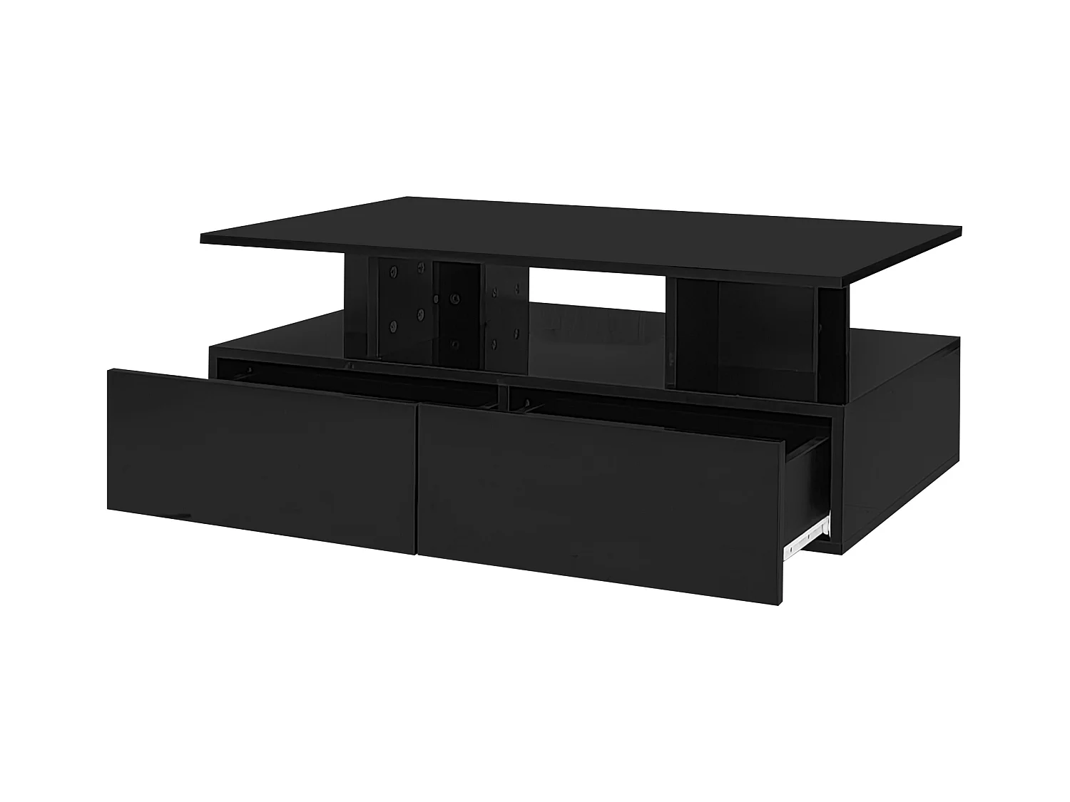 Table basse 90x55x41 cm LED 2 tiroirs noir salon contemporain