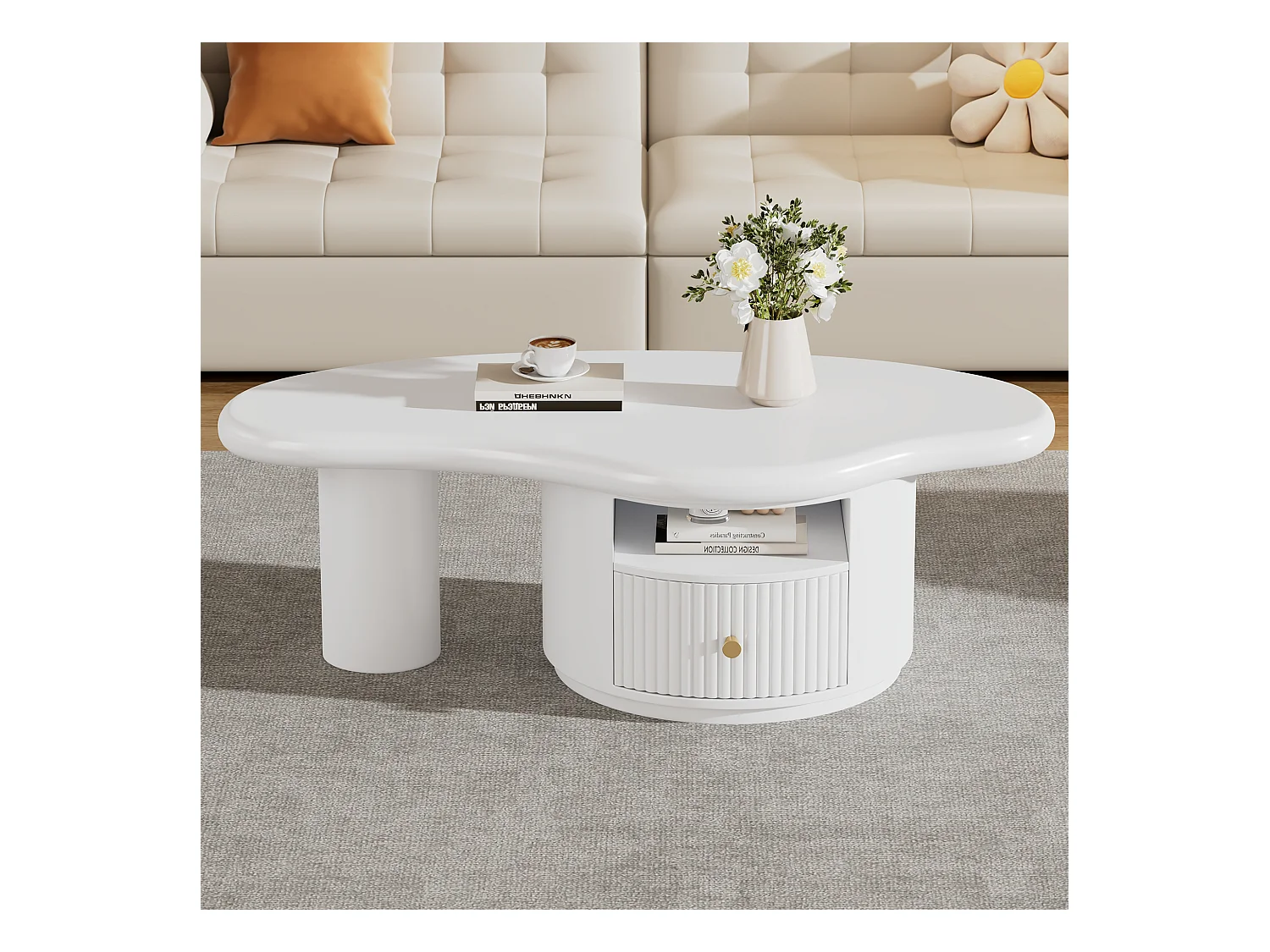 Salontafel 110x60x375 cm onregelmatige wolkvorm MDF blad met lade Wit voor woonkamer