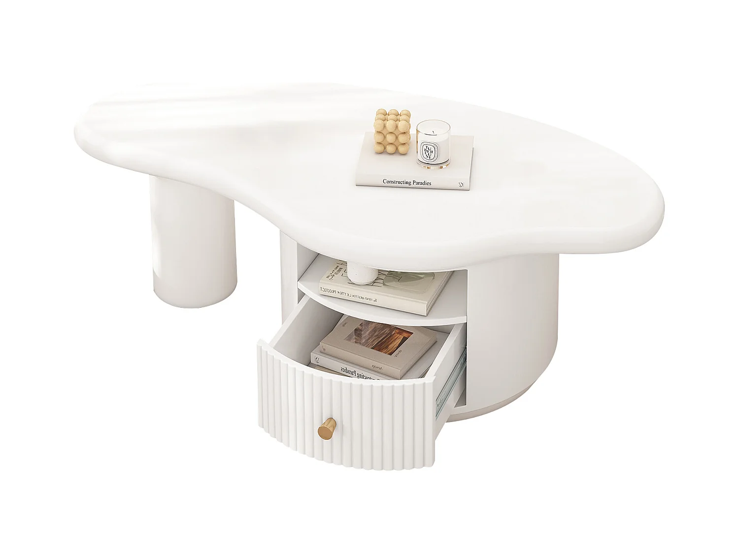 Salontafel 110x60x375 cm onregelmatige wolkvorm MDF blad met lade Wit voor woonkamer