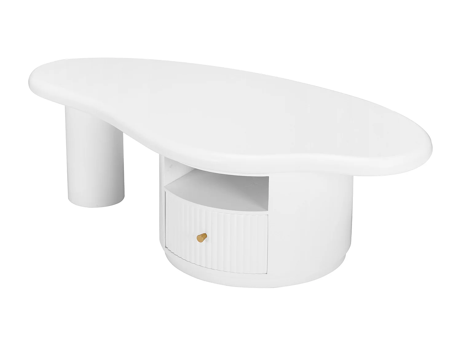 Table basse 110x60x37.5 cm forme nuage irrégulière plateau MDF avec tiroir Blanc pour salon