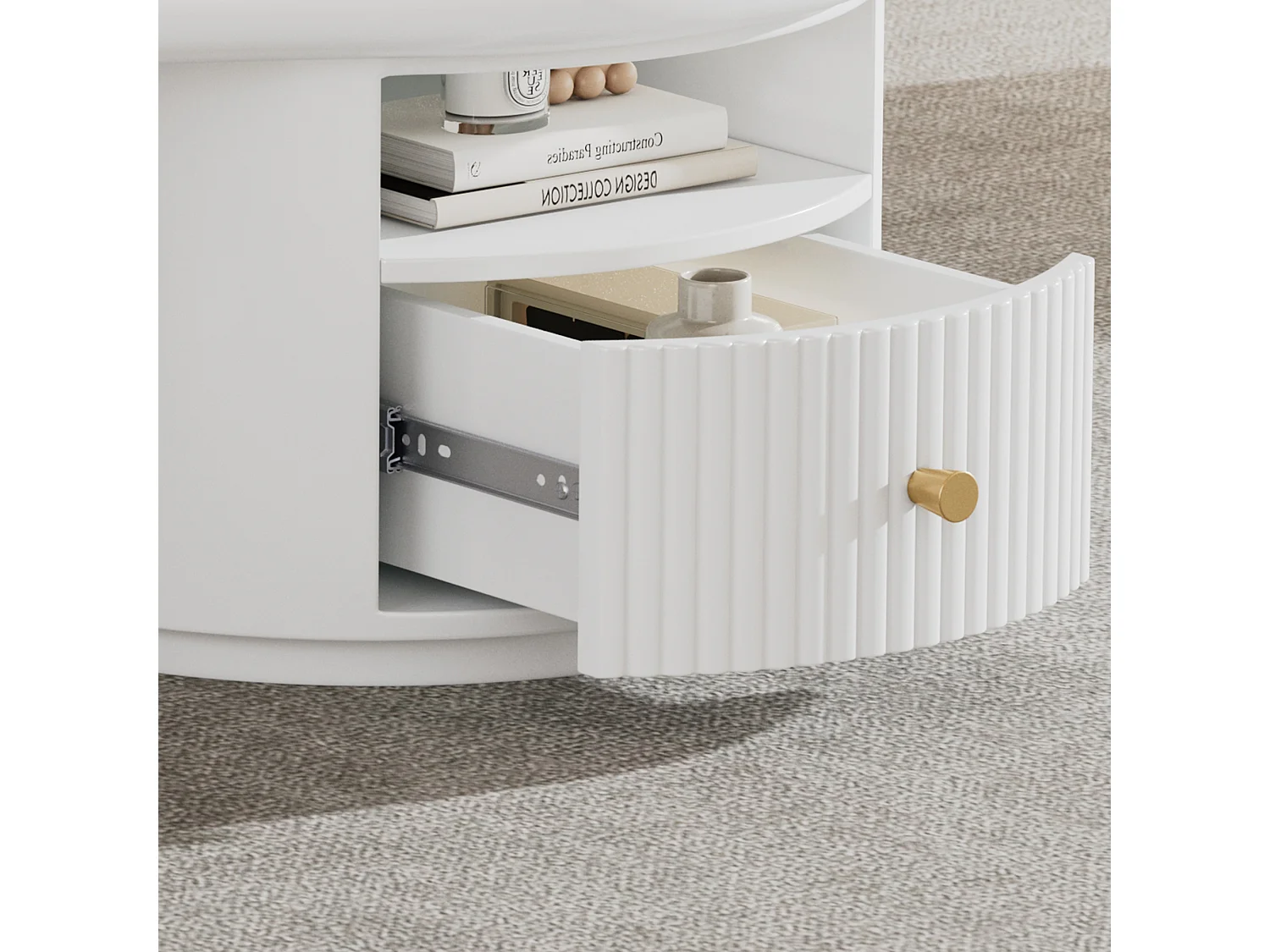 Table basse 110x60x37.5 cm forme nuage irrégulière plateau MDF avec tiroir Blanc pour salon