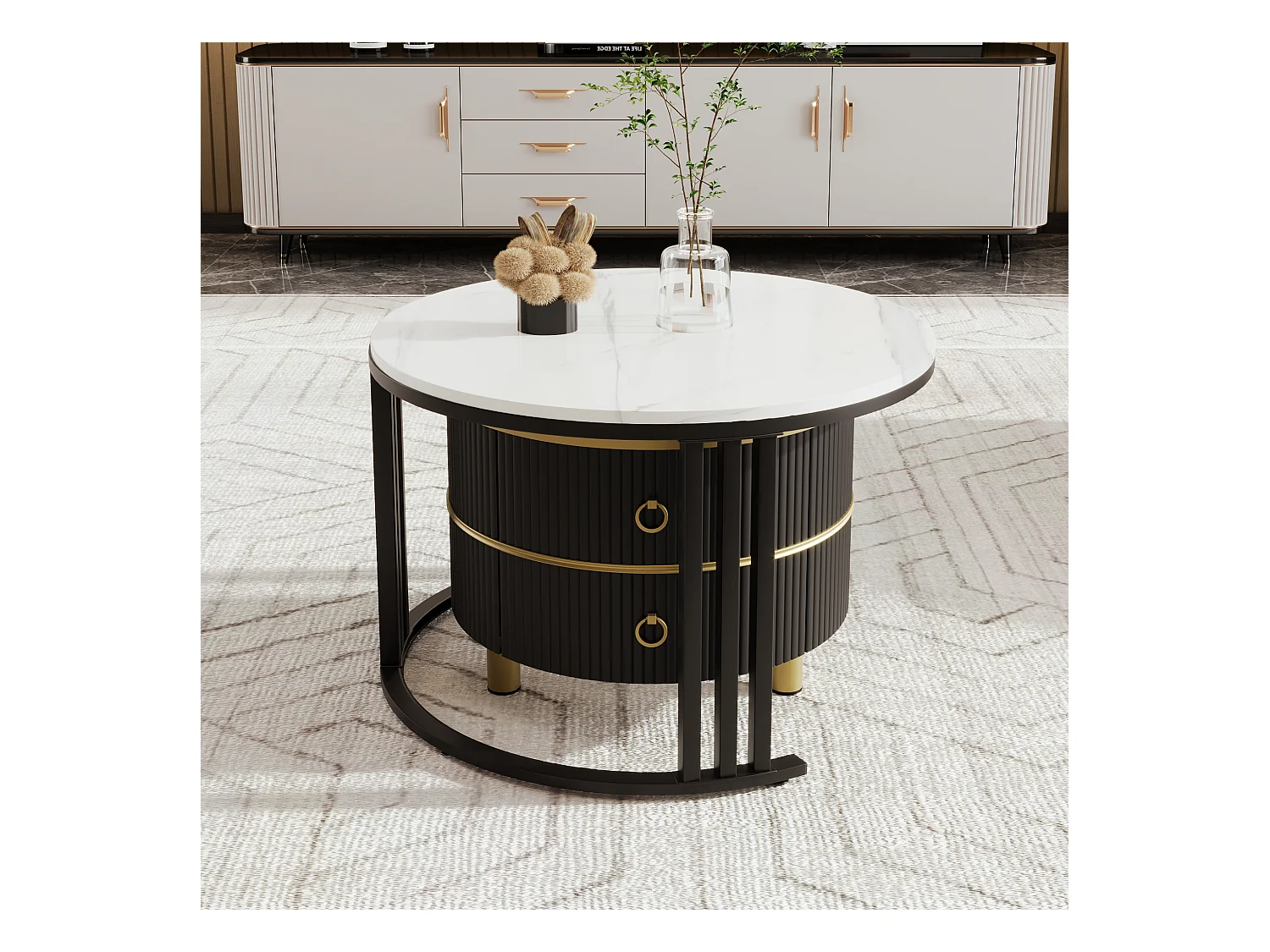 Set van twee tafels 70x70x46cm met twee laden twee tafelbladen en opslagruimte brengen Materiaal MDF en zwart