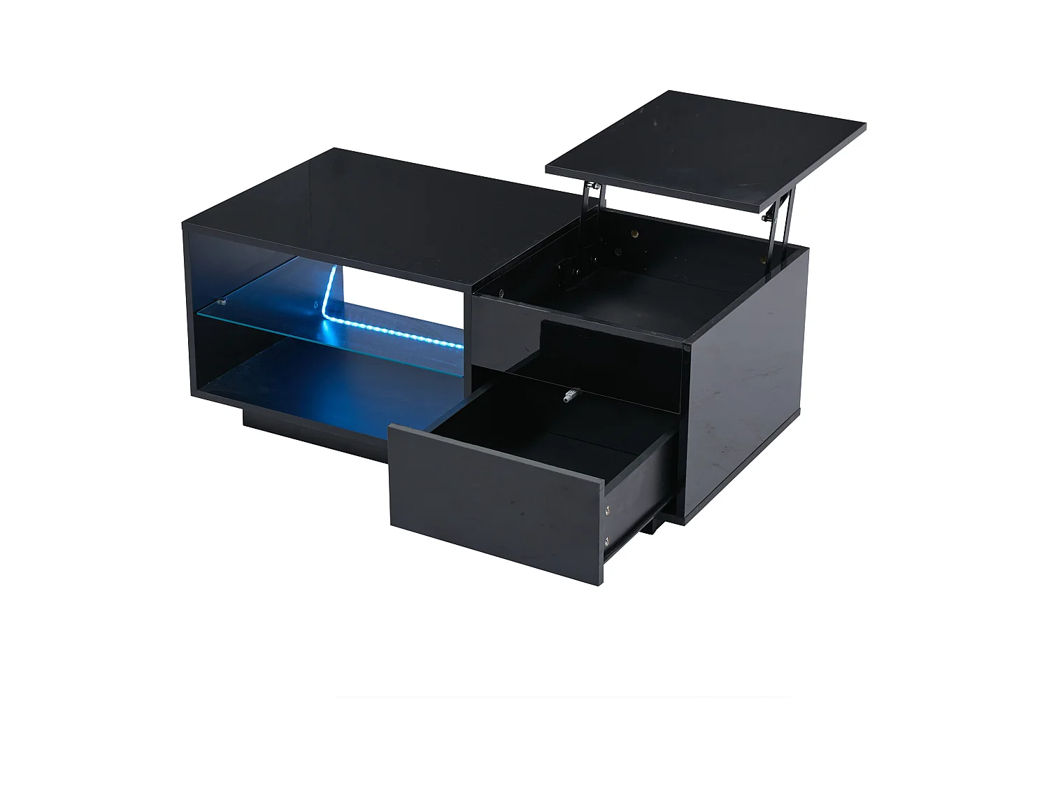 Table basse réglable LED tiroir verre trempé rangement intégré multifonction salon contemporain