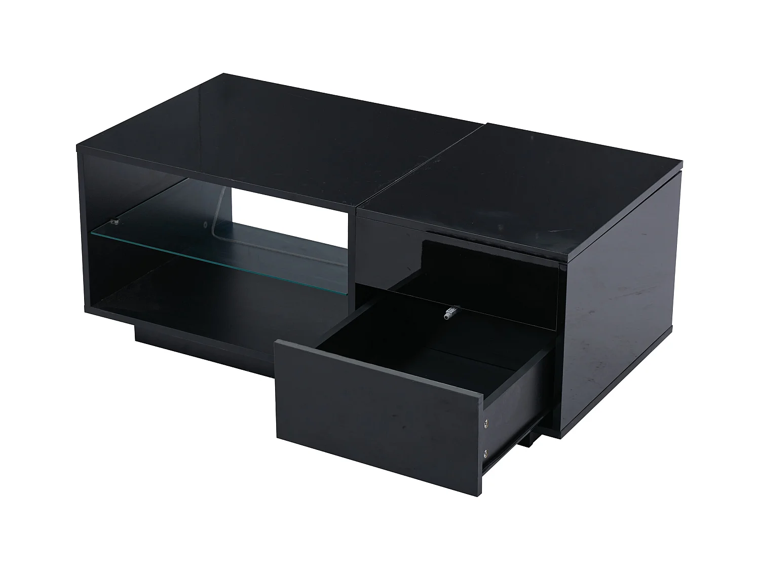 Table basse réglable LED tiroir verre trempé rangement intégré multifonction salon contemporain