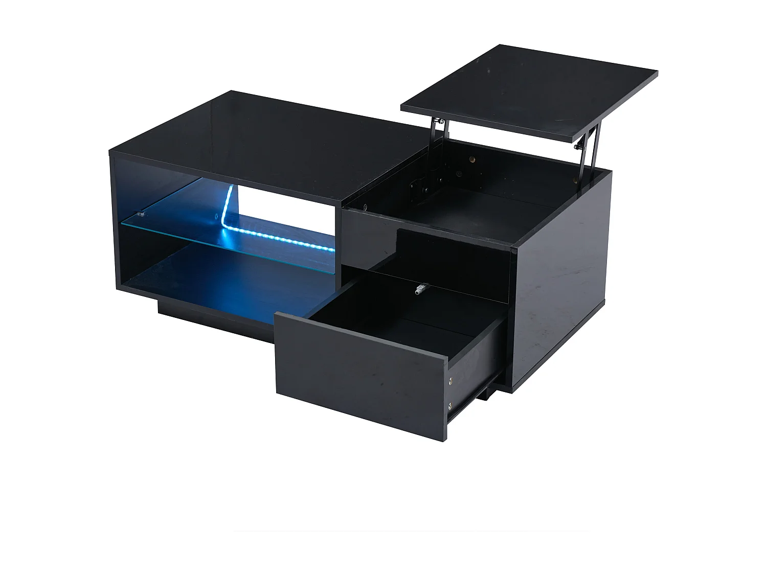 Verstelbare salontafel LED lade gehard glas geïntegreerde opbergruimte multifunctionele moderne woonkamer