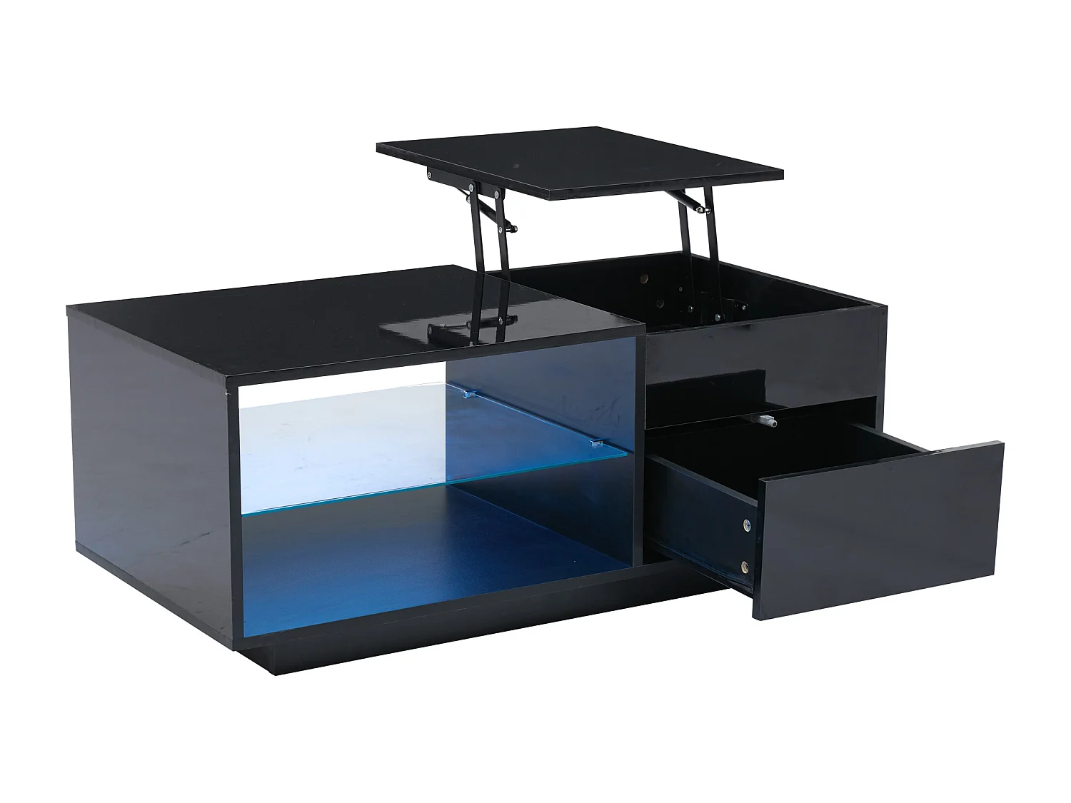 Verstelbare salontafel LED lade gehard glas geïntegreerde opbergruimte multifunctionele moderne woonkamer