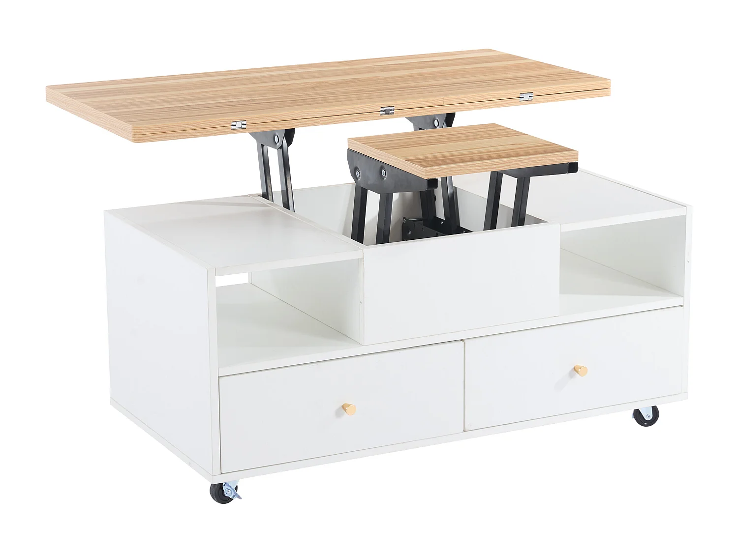 Salontafel 100x50x47.5cm in hoogte verstelbaar, 4 lades, MDF blad notenhout, woonkamer, Houtkleur