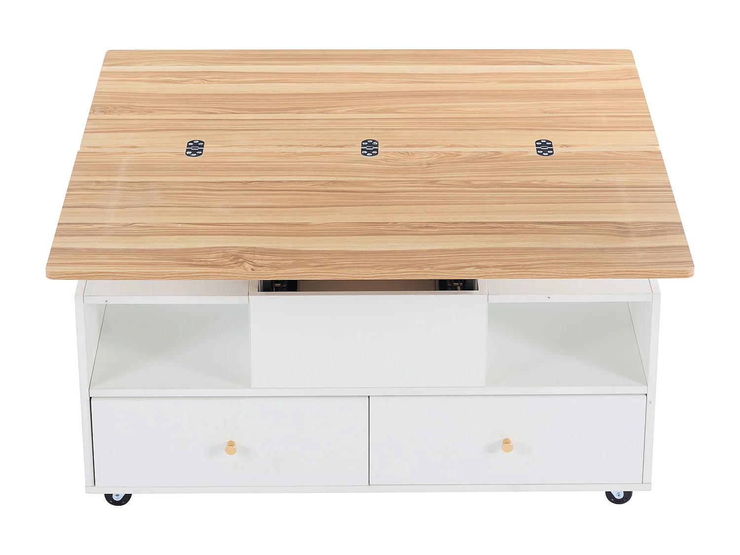 Salontafel 100x50x47.5cm in hoogte verstelbaar, 4 lades, MDF blad notenhout, woonkamer, Houtkleur