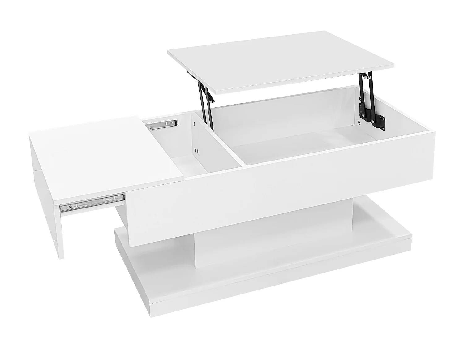 Table basse 100x50x45 cm laqué brillant LED intégrée hydraulique rangement Blanc pour salon