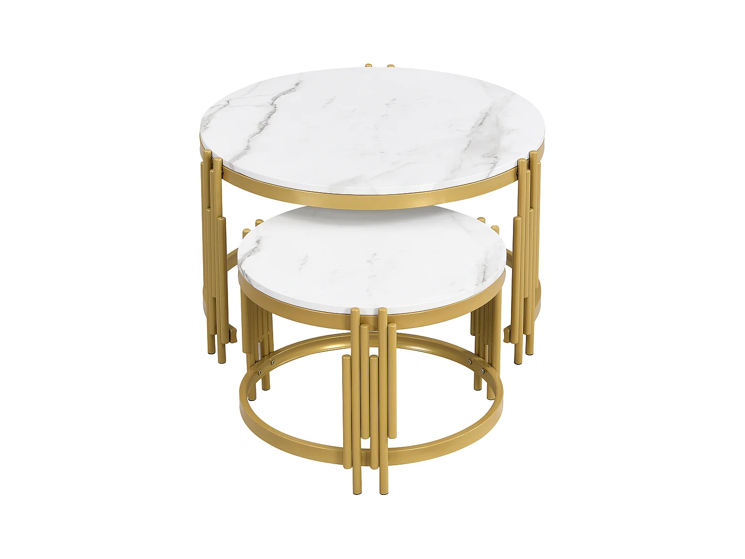 Set van 2 salontafels, 71,5x71,5x44 cm, met grote en kleine tafels, gemaakt van MDF en metaal in de kleur wit, voor woonkamer en kantoor