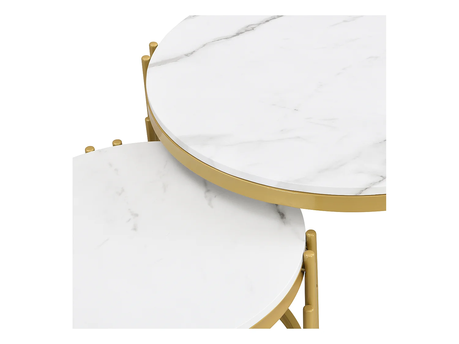 Set van 2 salontafels, 71,5x71,5x44 cm, met grote en kleine tafels, gemaakt van MDF en metaal in de kleur wit, voor woonkamer en kantoor