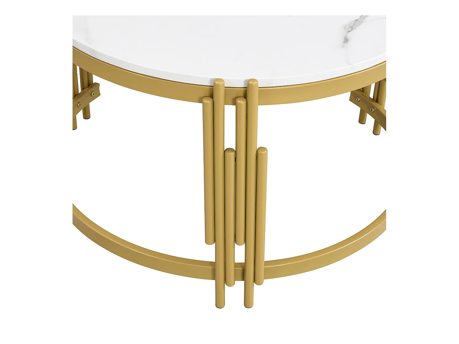 Set van 2 salontafels, 71,5x71,5x44 cm, met grote en kleine tafels, gemaakt van MDF en metaal in de kleur wit, voor woonkamer en kantoor