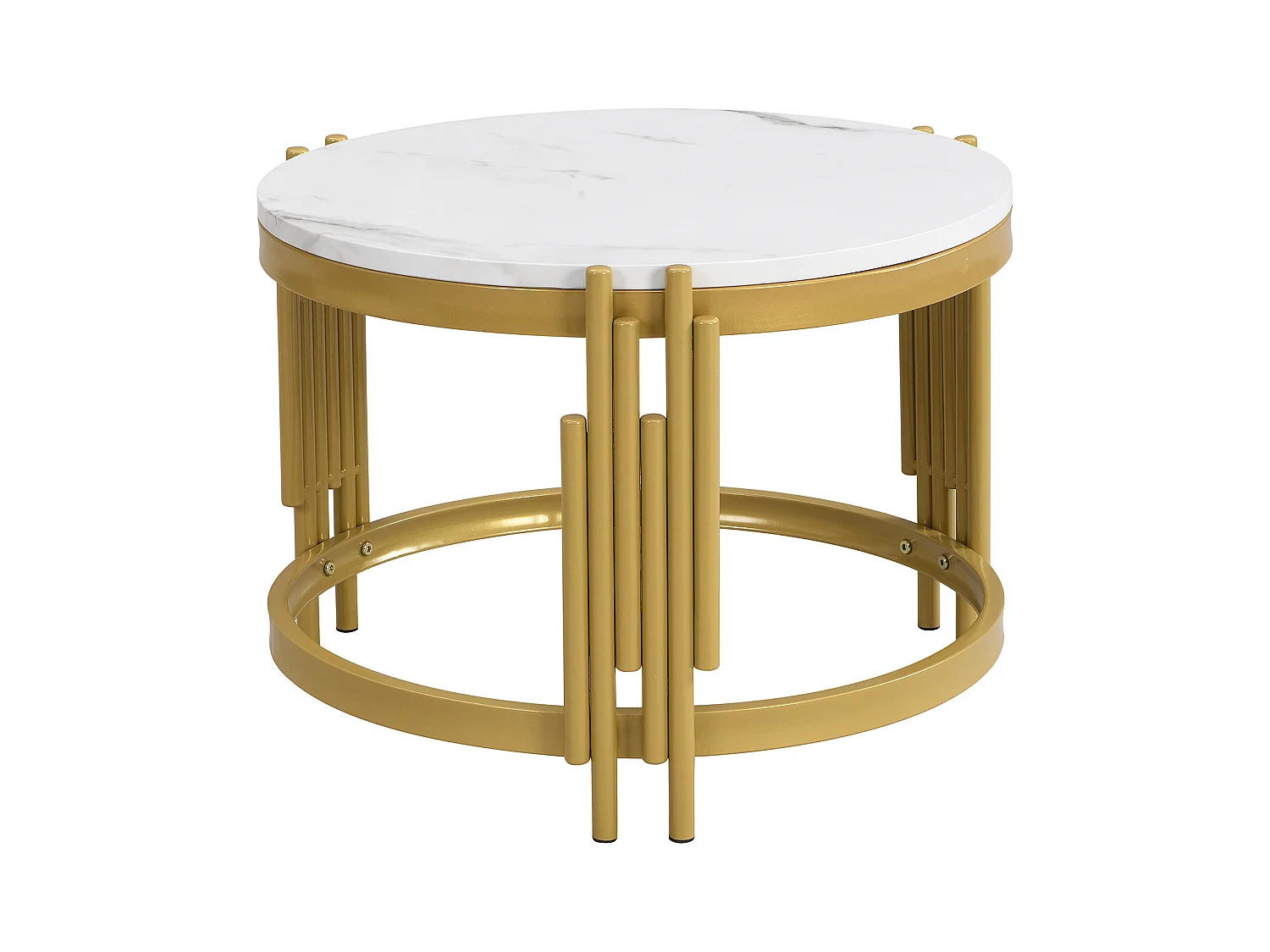 Set van 2 salontafels, 71,5x71,5x44 cm, met grote en kleine tafels, gemaakt van MDF en metaal in de kleur wit, voor woonkamer en kantoor