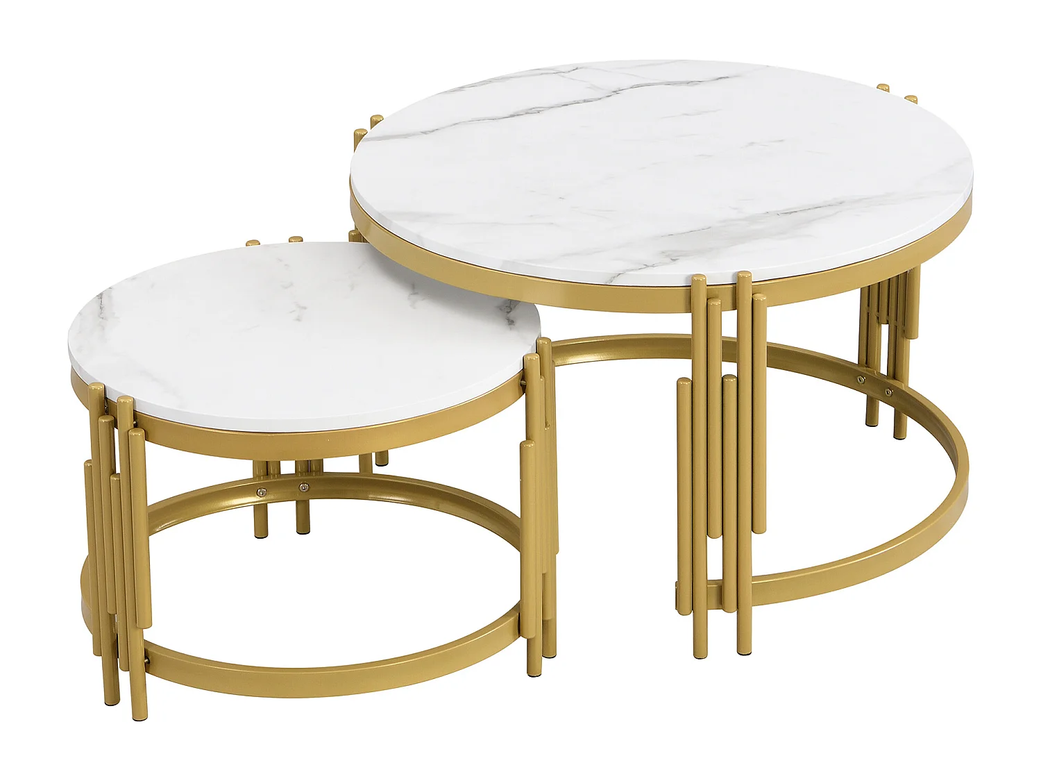 Lot de 2 tables basses 71.5x71.5x44 cm avec des tables grandes et petites matériaux MDF et métalliques en blanc pour salon et bureau