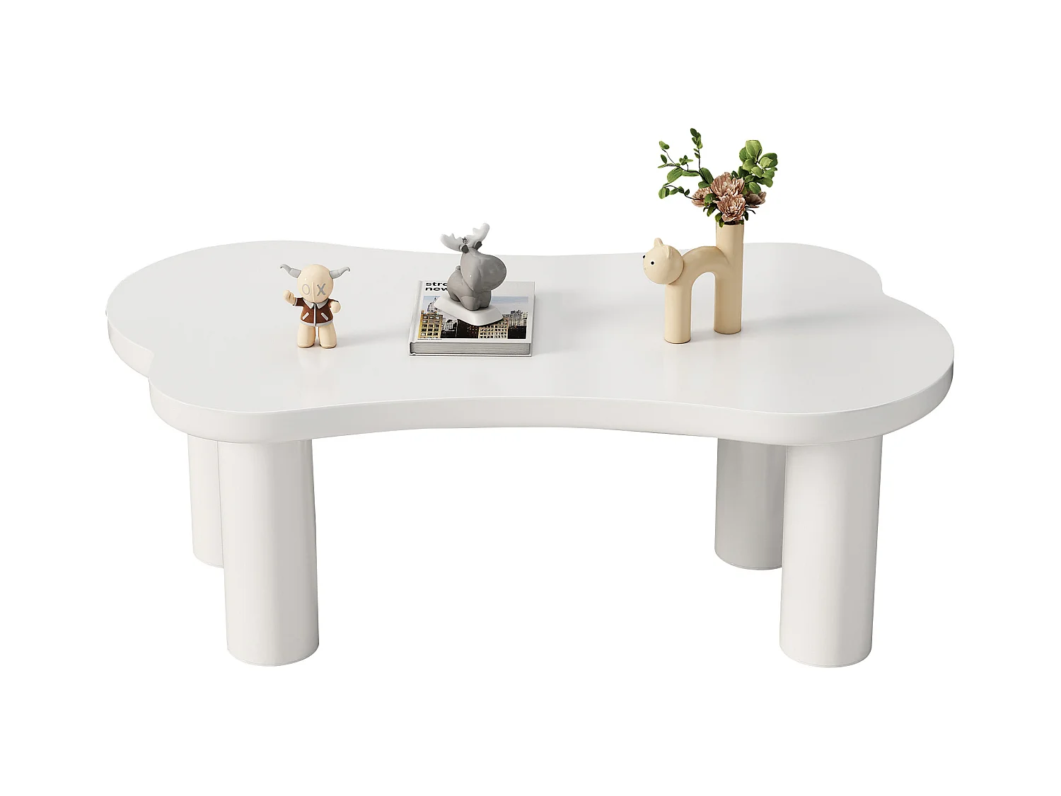 Salontafel 113x58x405cm onregelmatig botvormig MDF-blad en PVC-poten Wit voor woonkamer