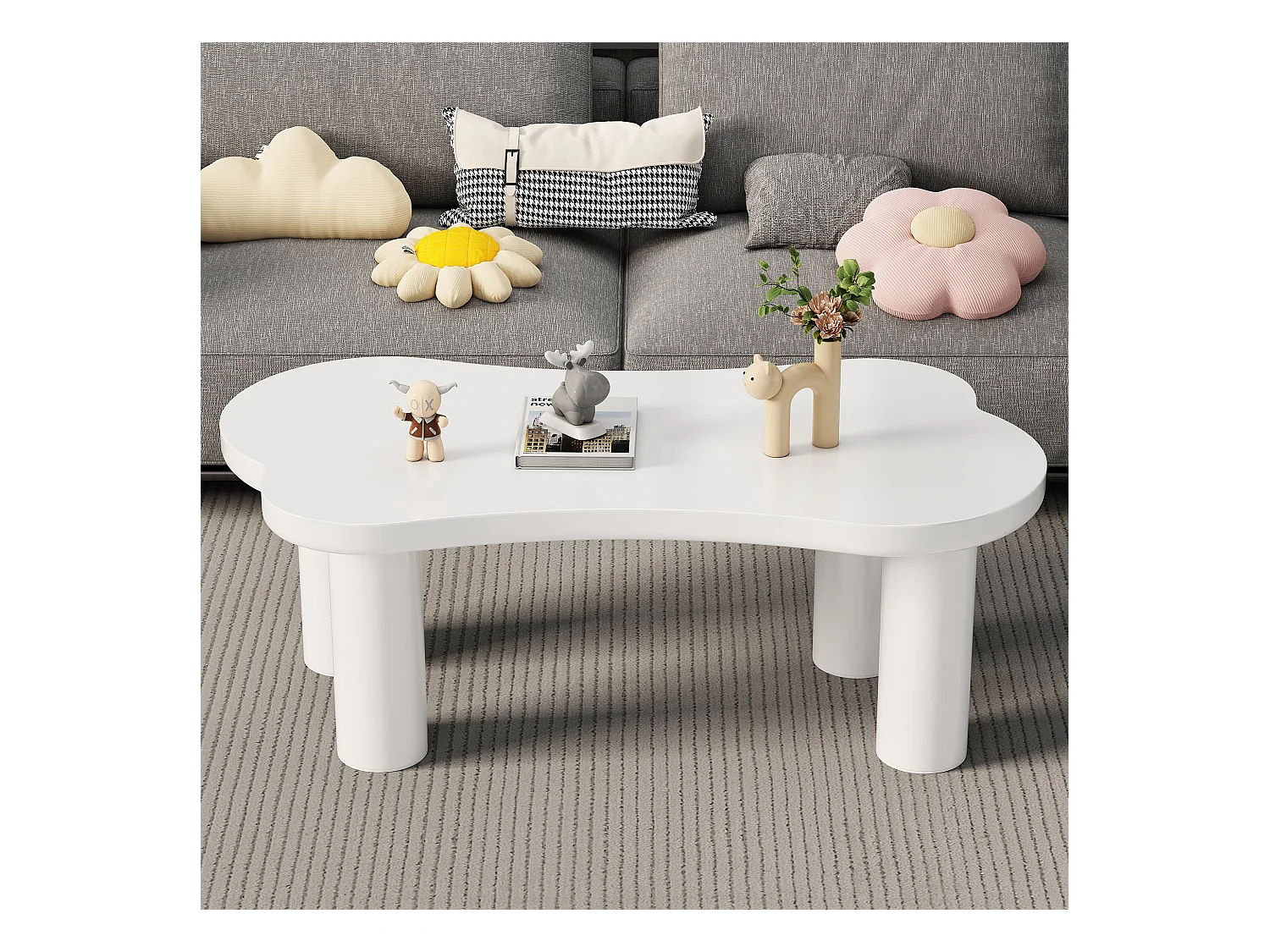 Salontafel 113x58x405cm onregelmatig botvormig MDF-blad en PVC-poten Wit voor woonkamer