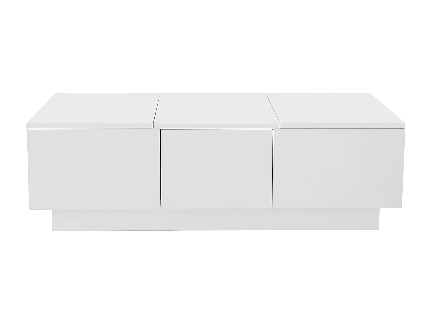 Table basse 100x50x31cm Plateau brillant compartiment de rangement caché et tiroirs doubles Panneau de particules Blanc