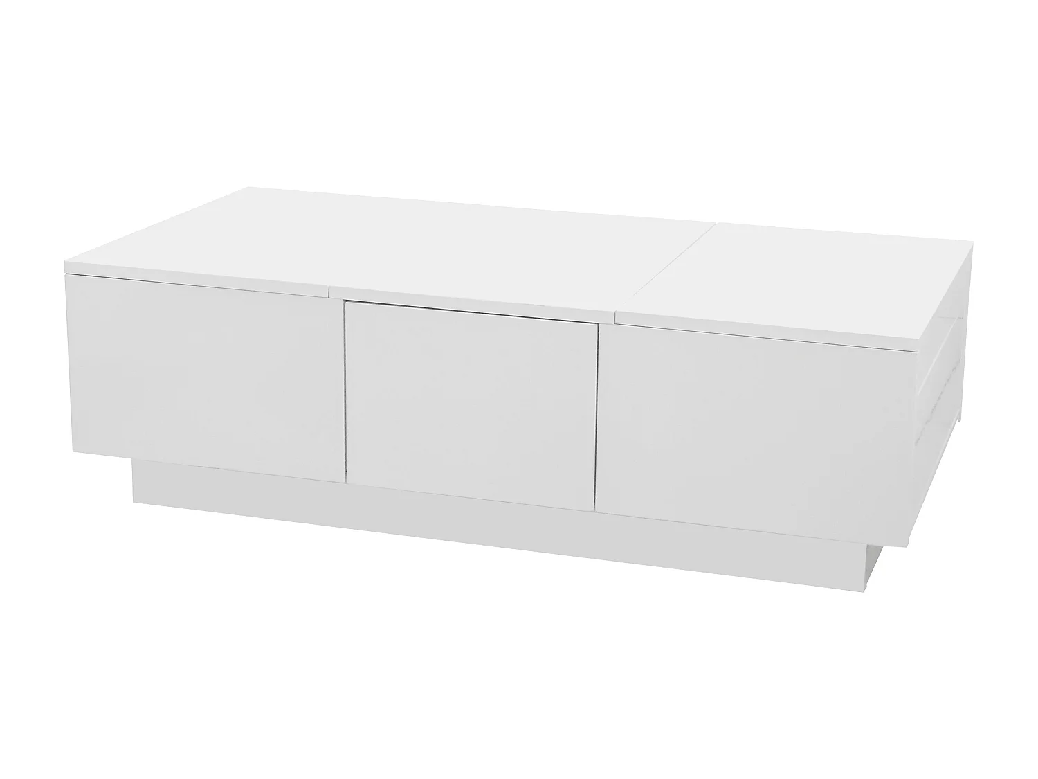 Table basse 100x50x31 cm, rangement push pull, tiroirs double face, panneau de particules, blanc