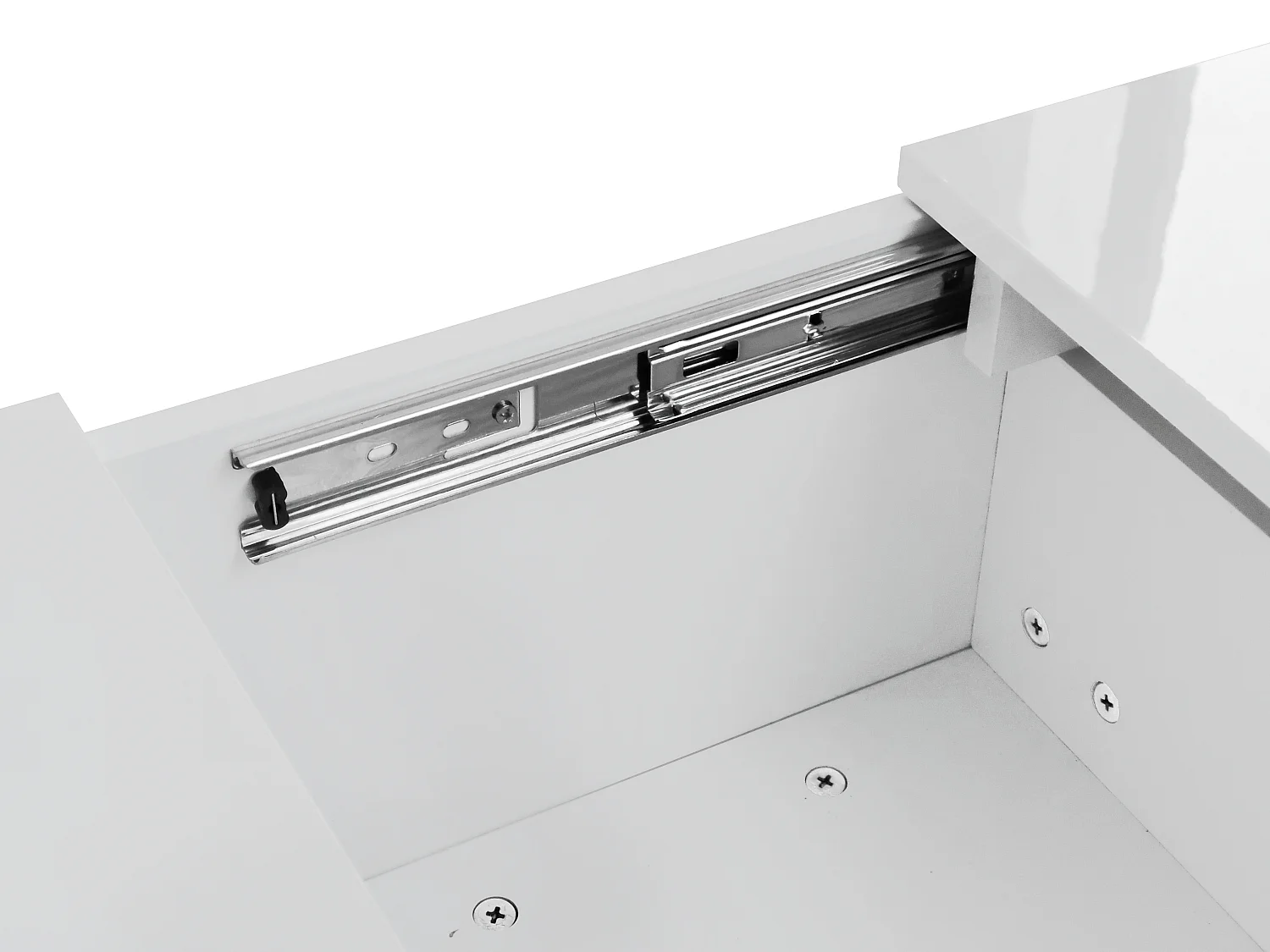 Table basse 100x50x31 cm, rangement push pull, tiroirs double face, panneau de particules, blanc