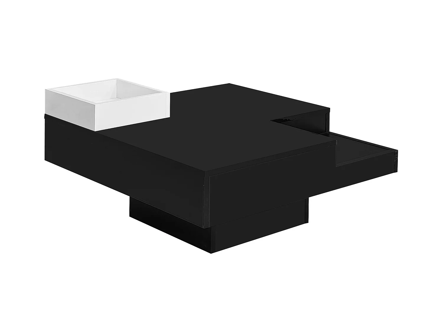 Salontafel 72x72x30cm met LED verlichting en losneembare opslagdozen brengen Materiaal Spaanplaat en zwart