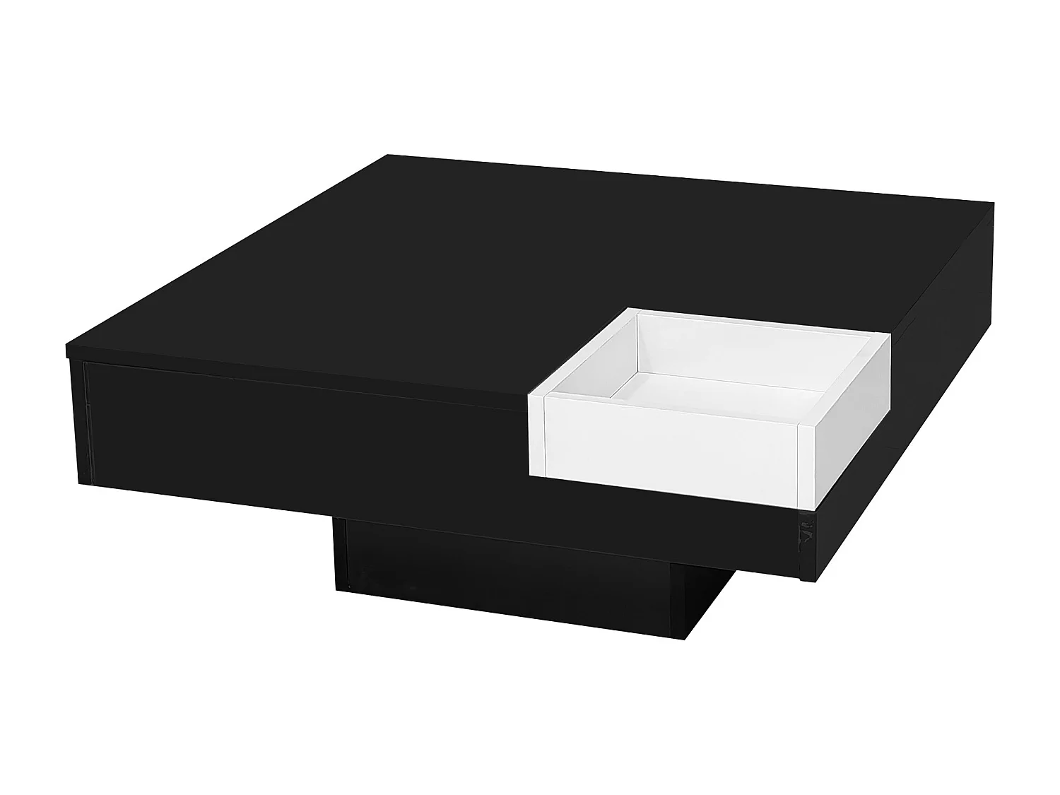 Table basse 72x72x30 cm, boîte de rangement amovible, LED multicolore, panneau de particules, noir et blanc