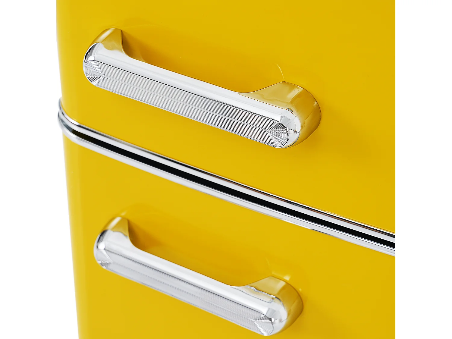 Réfrigérateur 46x45x91 cm, 72 L dont 21 L congélateur, étagères réglables, thermostat, fer plastique jaune