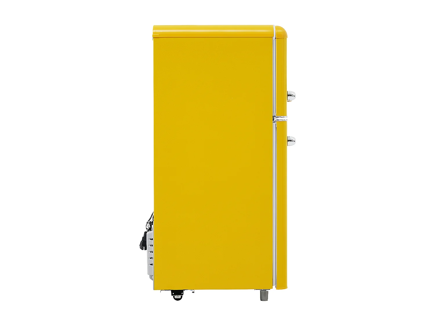 Réfrigérateur 46x45x91 cm, 72 L dont 21 L congélateur, étagères réglables, thermostat, fer plastique jaune