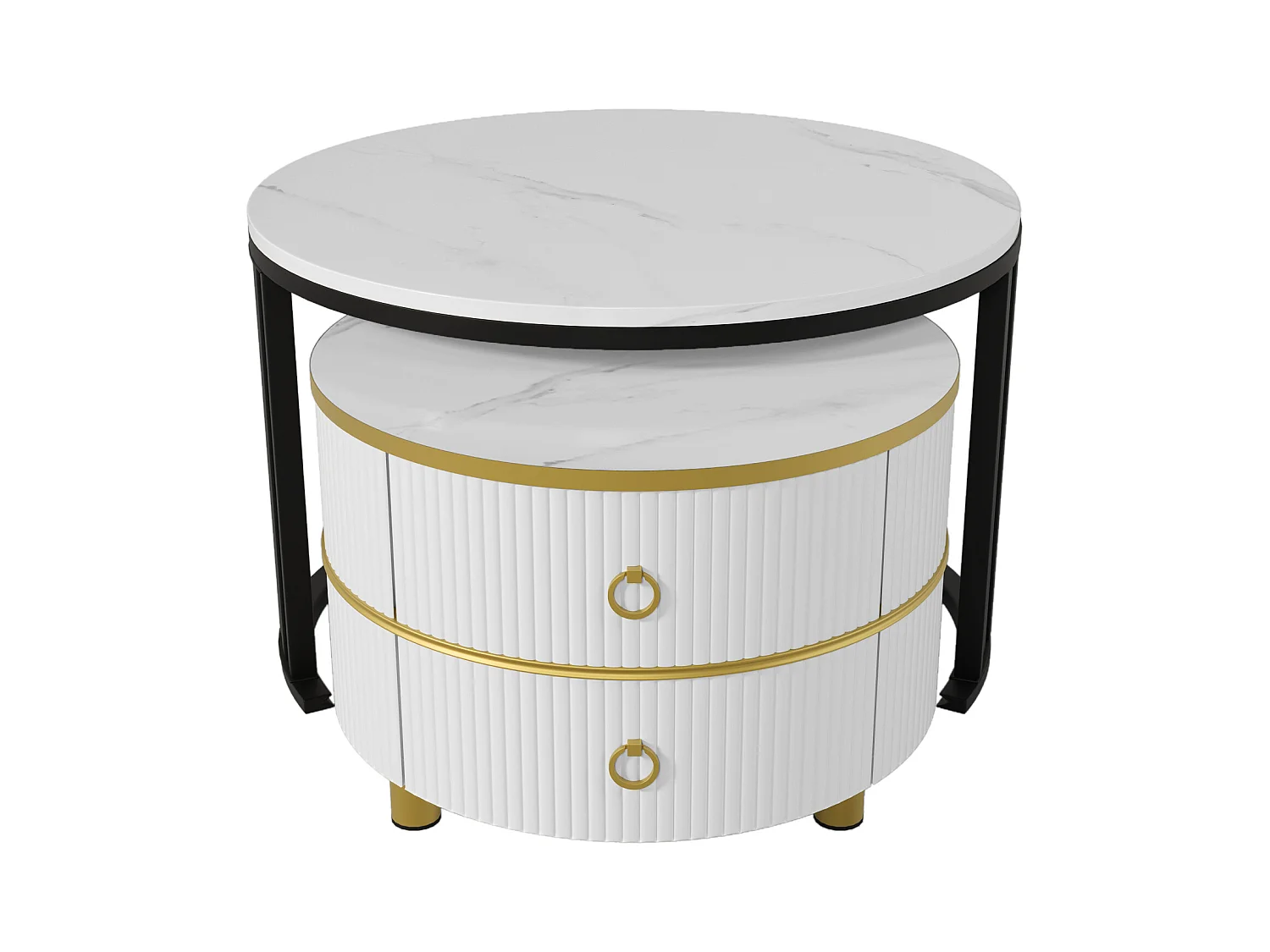 Set van twee tafels 70x70x46cm met twee laden twee tafelbladen en opslagruimte brengen Materiaal MDF en Wit