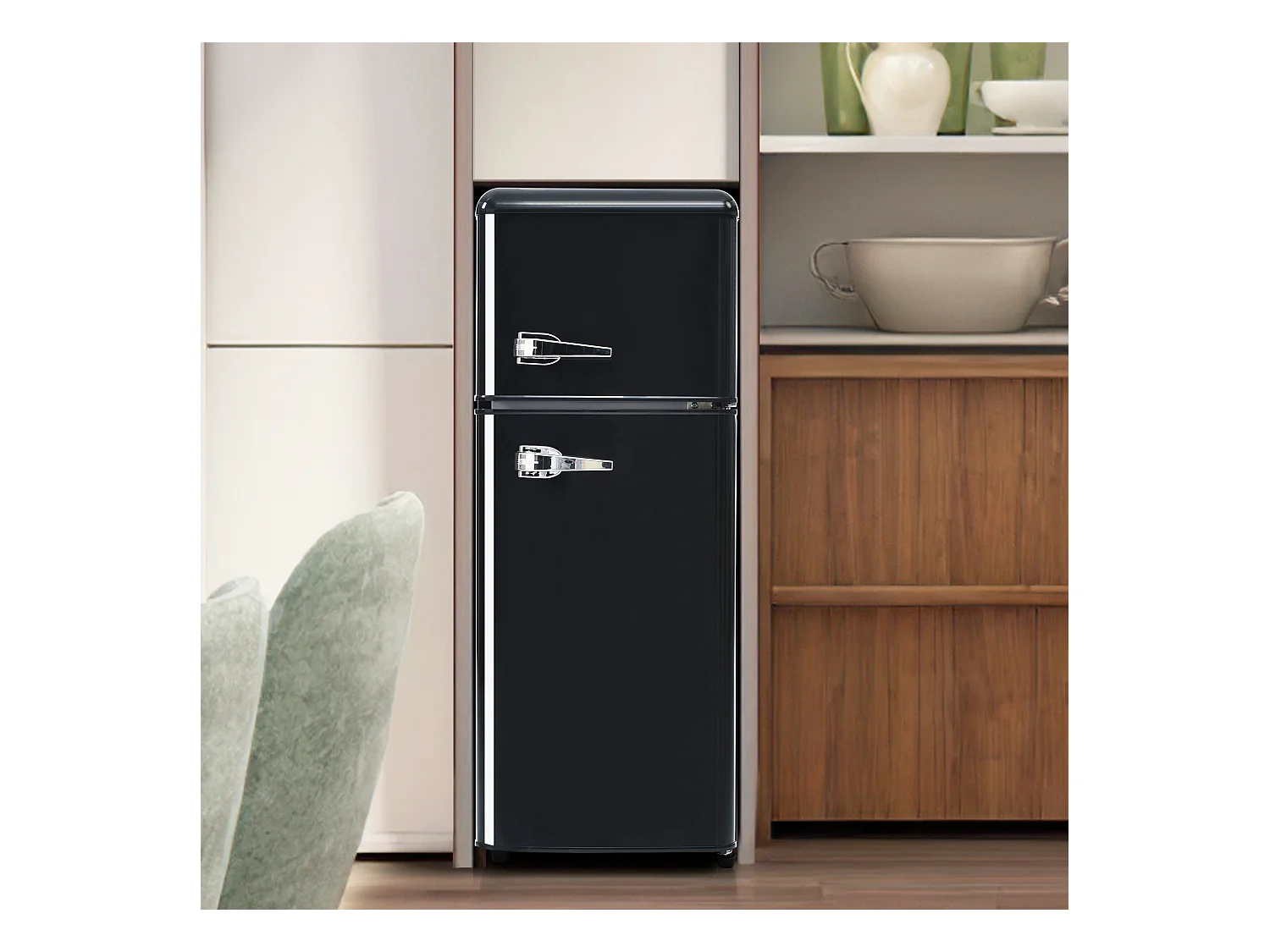 Réfrigérateur 45.5x41x101cm 2 Portes 92L Total 28L Congélateur Porte Rayon Verre 3 Étagères Matériel Plastique et Noir