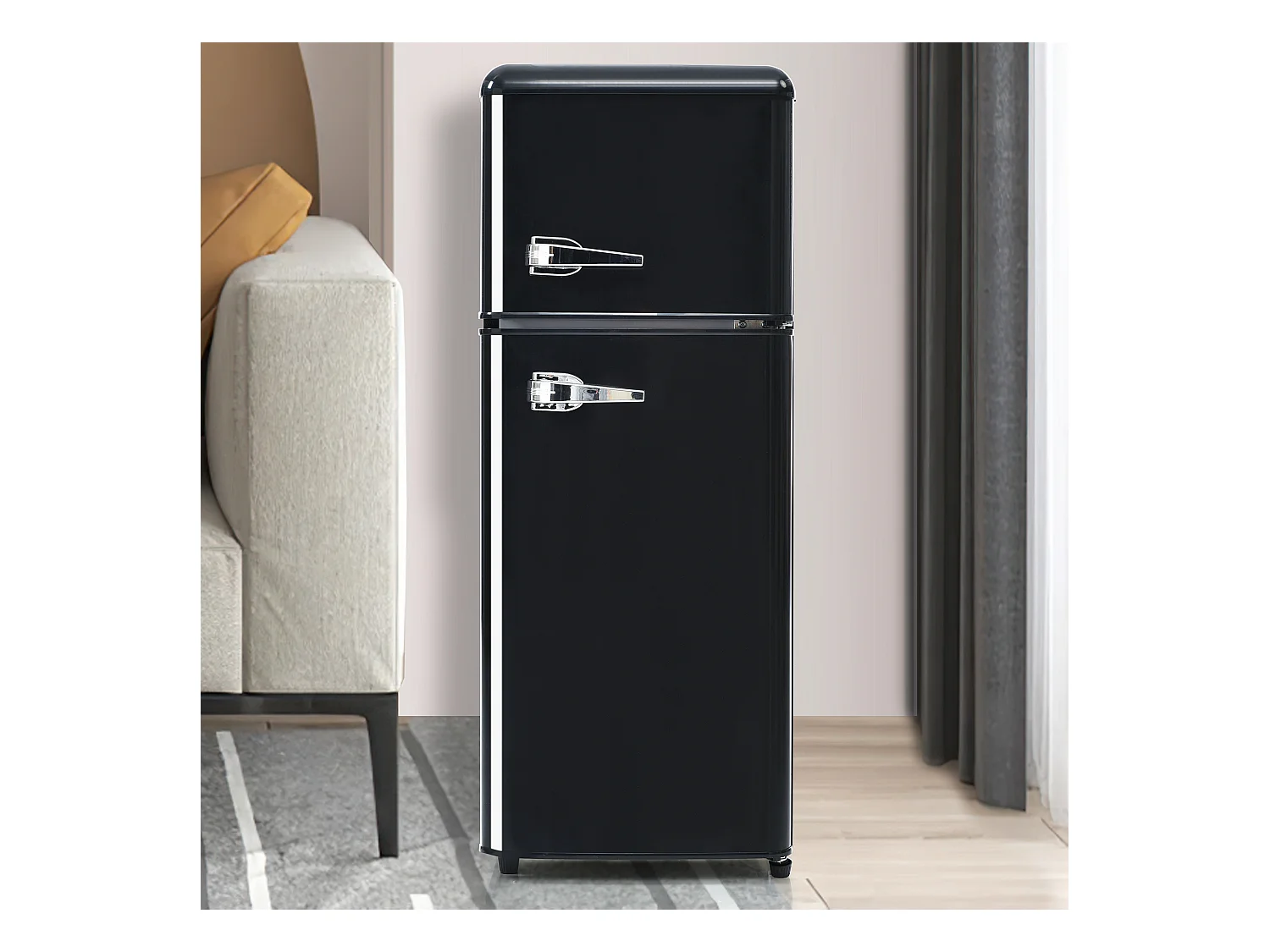 Réfrigérateur 45.5x41x101cm 2 Portes 92L Total 28L Congélateur Porte Rayon Verre 3 Étagères Matériel Plastique et Noir