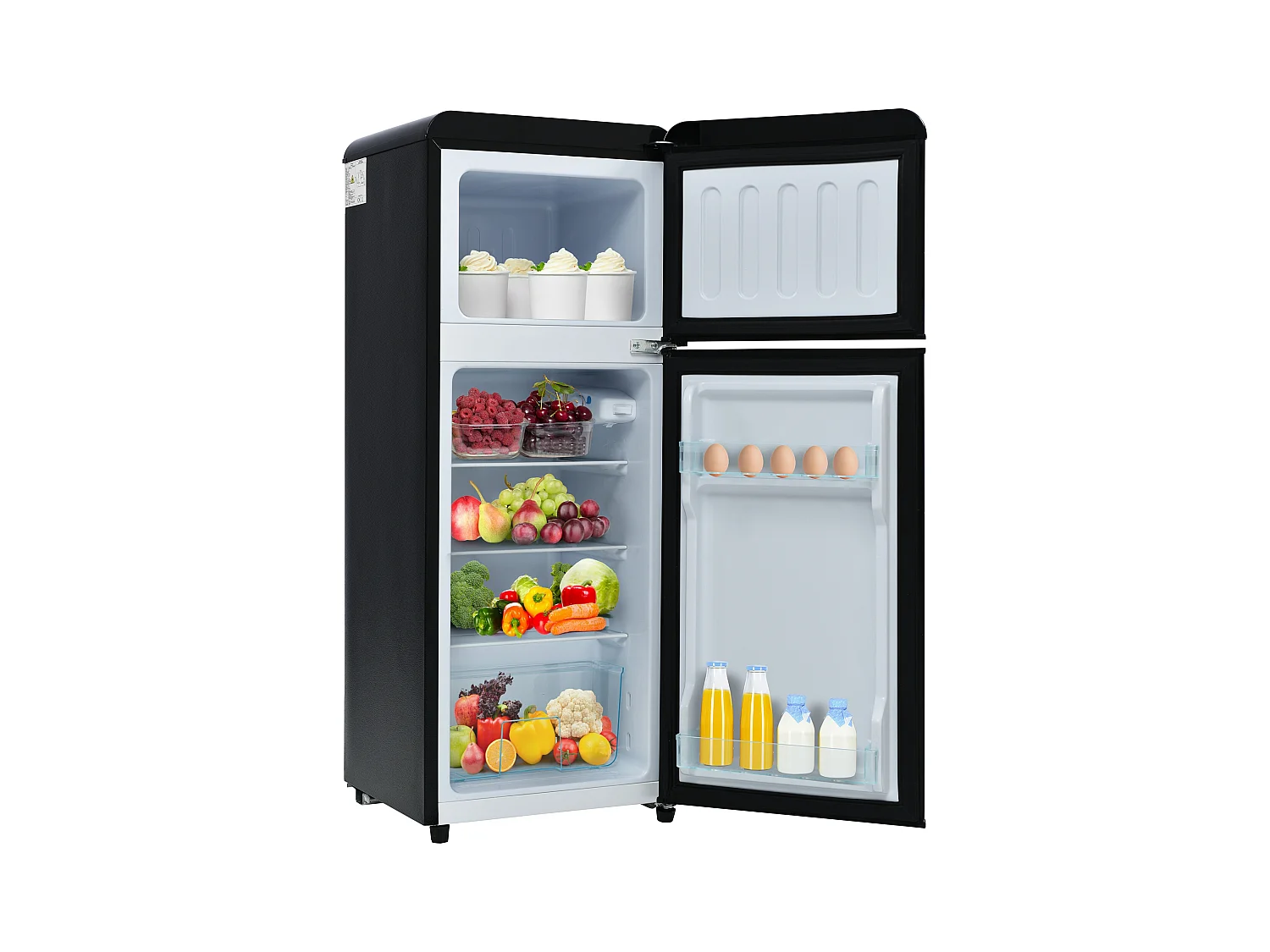 Réfrigérateur 45.5x41x101cm 2 Portes 92L Total 28L Congélateur Porte Rayon Verre 3 Étagères Matériel Plastique et Noir