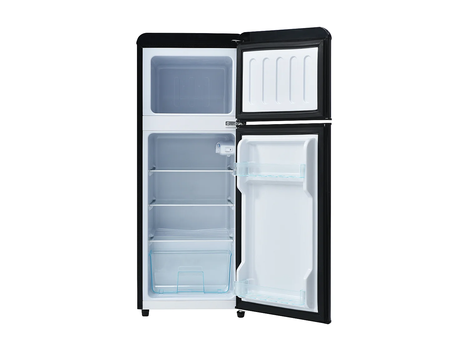 Réfrigérateur congélateur 2 portes 105.5x41x45.5 cm, 92 L, 7 niveaux de température, éclairage LED, plastique noir